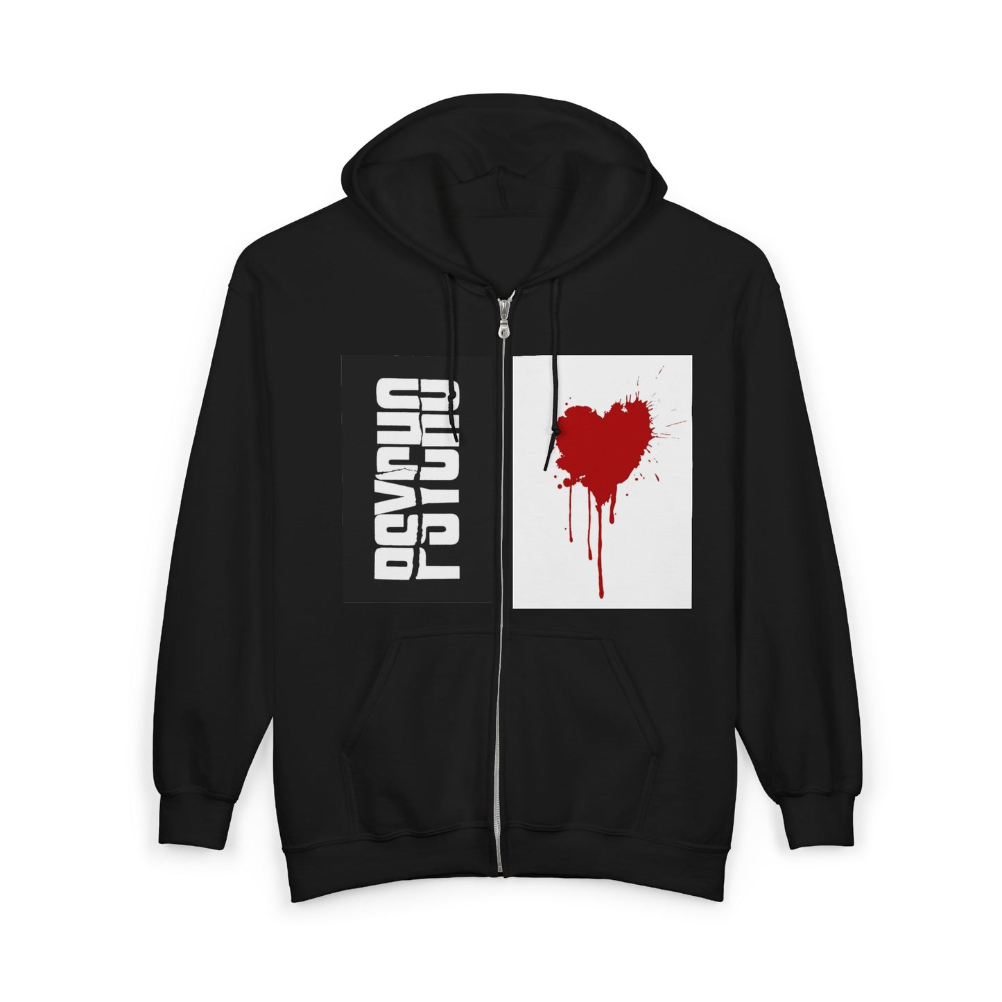 Psycho Heart Zip-Up Hoodie, Unisex Sweatshirt for Halloween, Gift for Horror Lovers, Streetwear Hoodie, Edgy Fashion, Graphic Hoodie