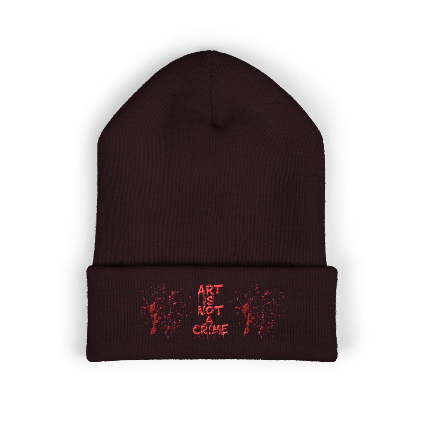 Art is Not Crime Cuffed Beanie, Cozy Winter Hat, Stylish Embroidered Beanie, Gift for Artists, Urban Fashion Accessory, Unisex Beanie