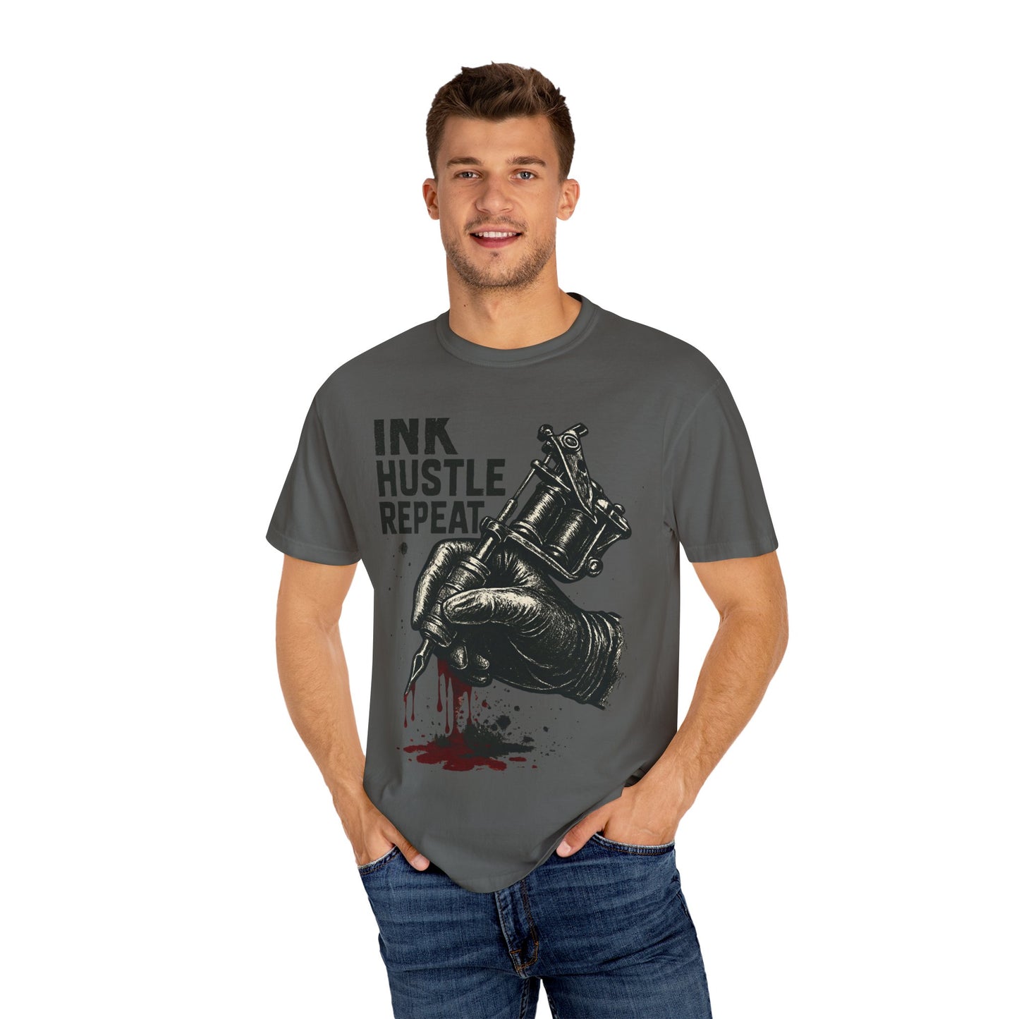Ink Hustle Repeat T-Shirt, Motivational Tee for Artists, Graphic Tee for Tattoo Lovers, Creative Gift, Unisex Apparel