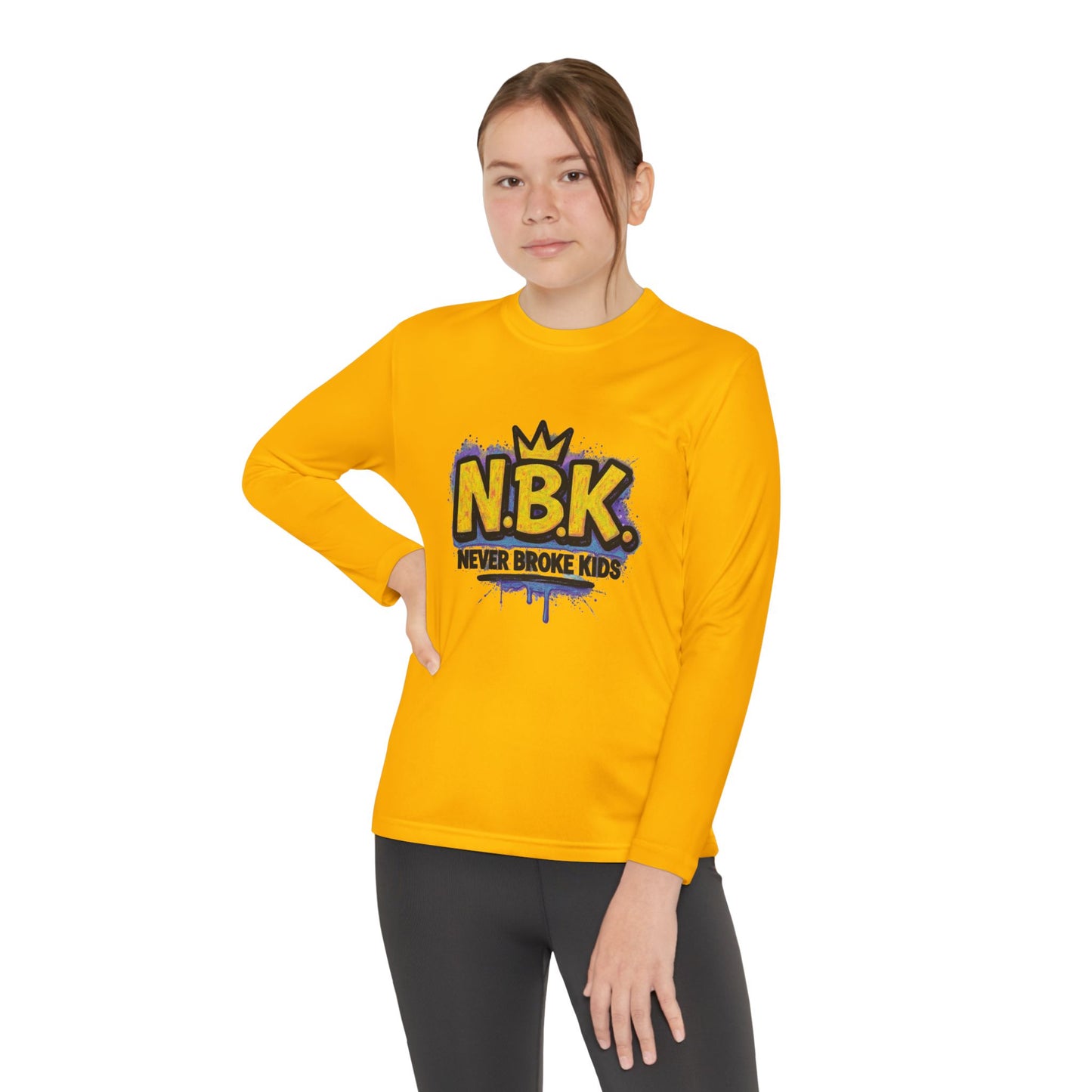 Youth Long Sleeve Tee - NBK Never Broke Kids, Cool Graphic Top for Kids, Growing Up, Birthday Gift, Casual Wear, Trendy Fashion