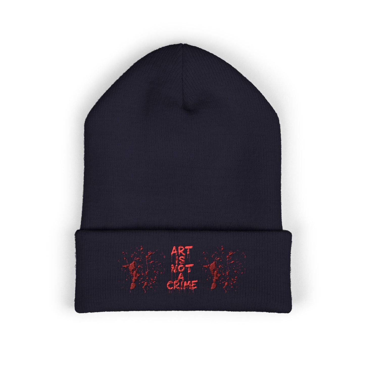 Art is Not Crime Cuffed Beanie, Cozy Winter Hat, Stylish Embroidered Beanie, Gift for Artists, Urban Fashion Accessory, Unisex Beanie