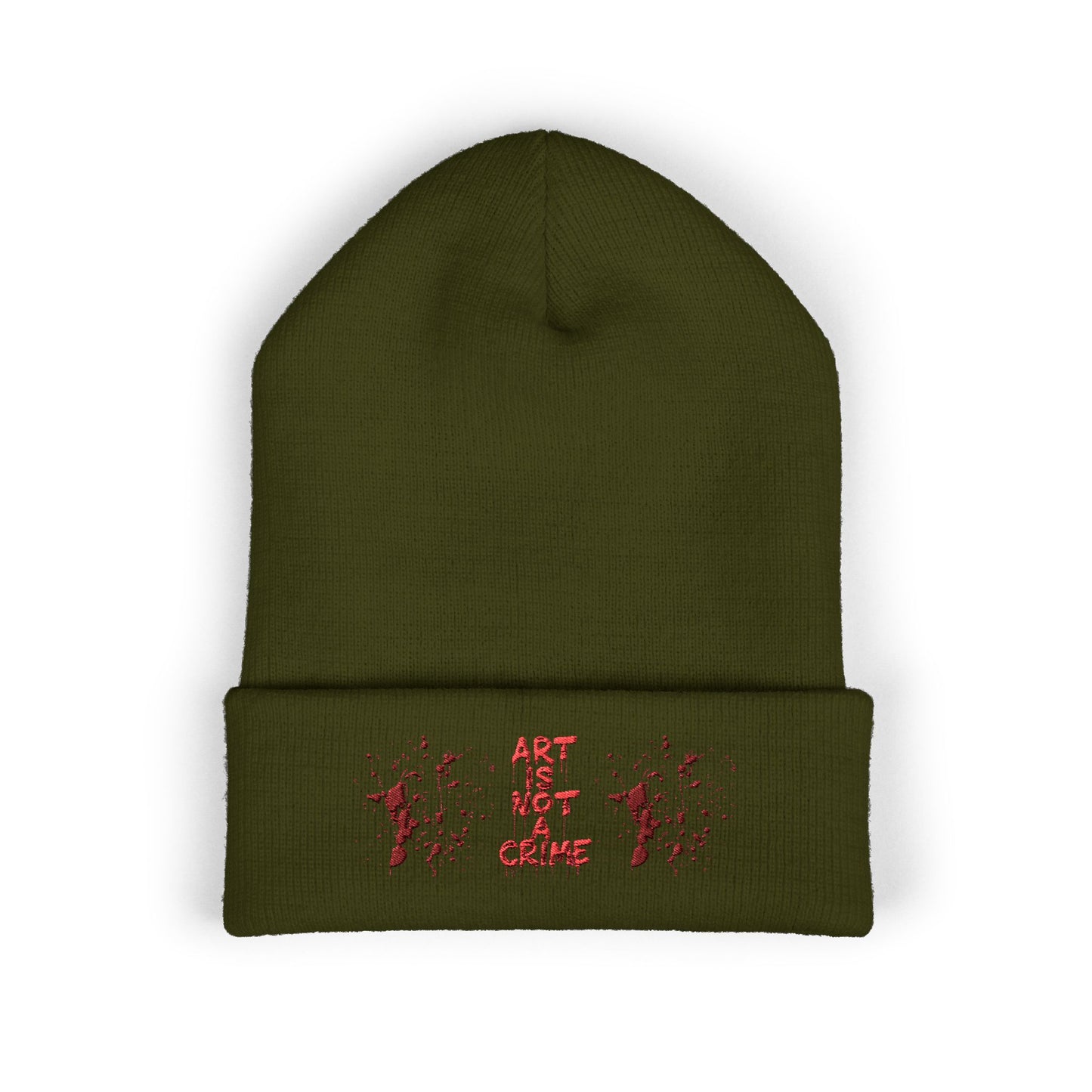 Art is Not Crime Cuffed Beanie, Cozy Winter Hat, Stylish Embroidered Beanie, Gift for Artists, Urban Fashion Accessory, Unisex Beanie