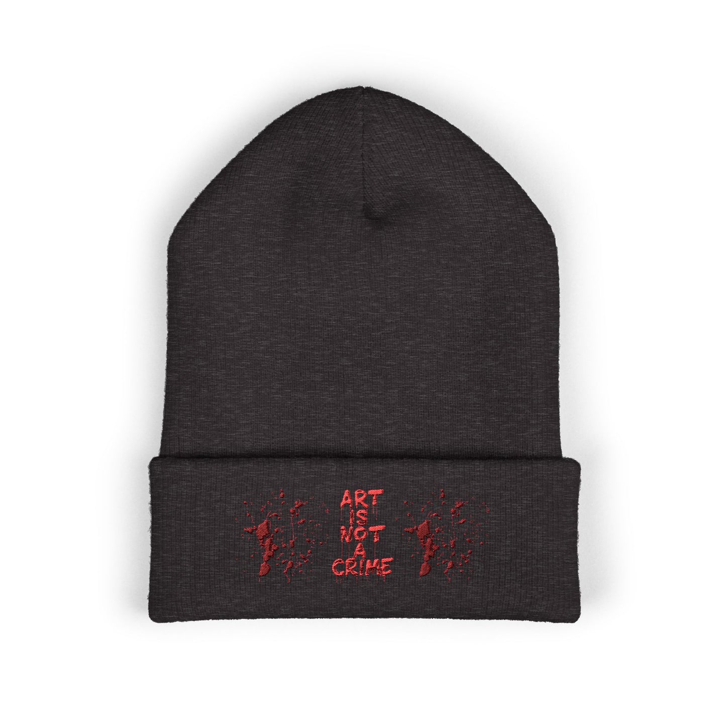 Art is Not Crime Cuffed Beanie, Cozy Winter Hat, Stylish Embroidered Beanie, Gift for Artists, Urban Fashion Accessory, Unisex Beanie