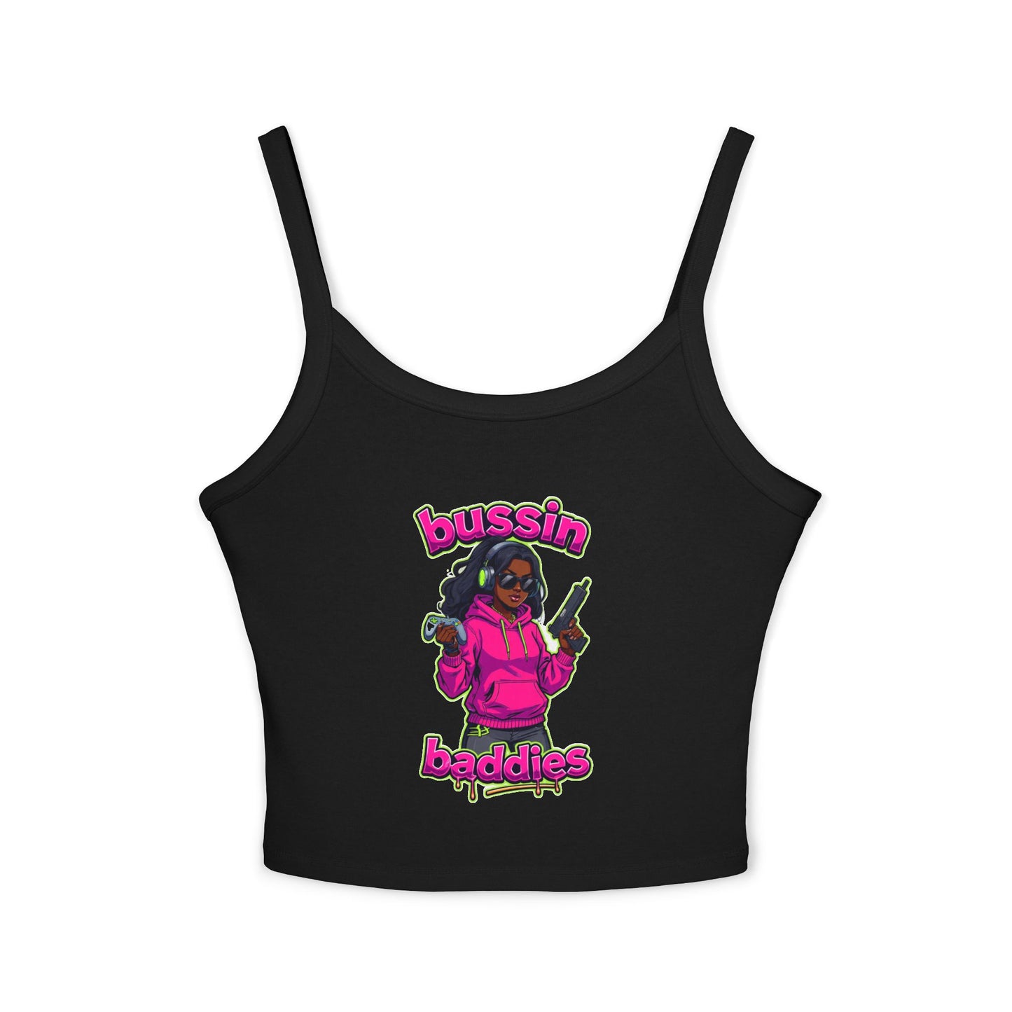 Bussin' Baddies Tank Top - Women's Spaghetti Strap, Trendy Summer Wear, Casual Outfit, Colorful Graphic Tee, Festival Fashion