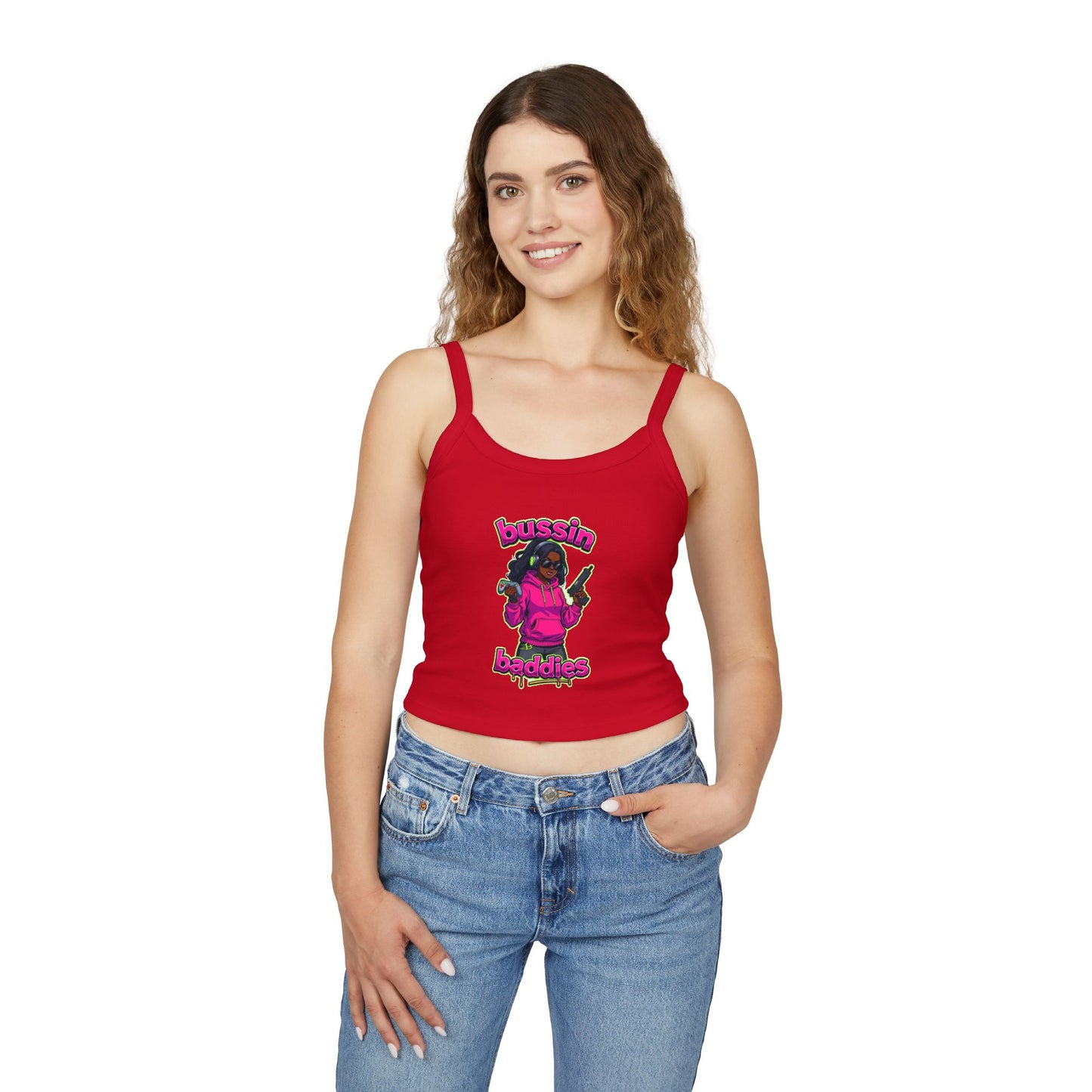 Bussin' Baddies Tank Top - Women's Spaghetti Strap, Trendy Summer Wear, Casual Outfit, Colorful Graphic Tee, Festival Fashion