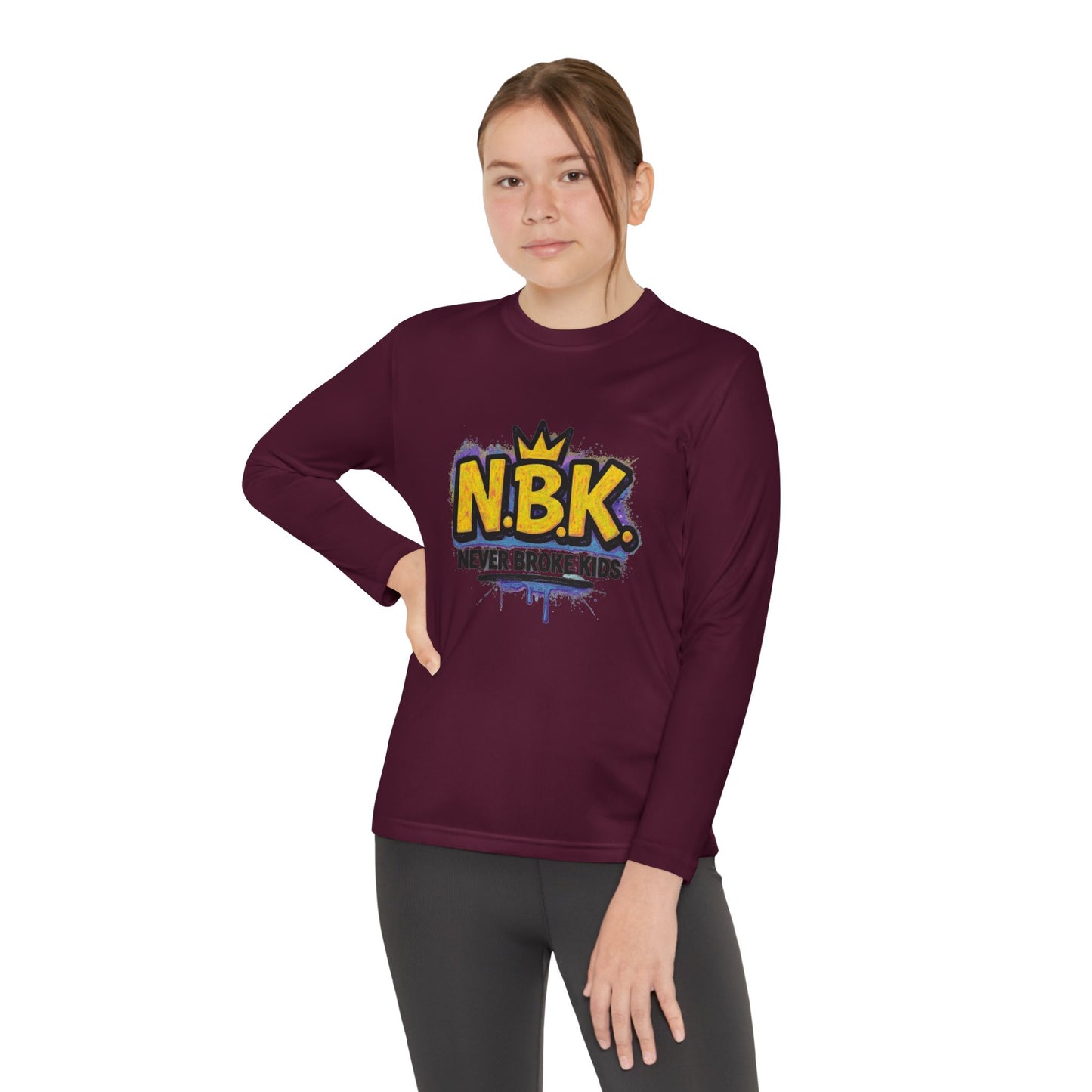 Youth Long Sleeve Tee - NBK Never Broke Kids, Cool Graphic Top for Kids, Growing Up, Birthday Gift, Casual Wear, Trendy Fashion
