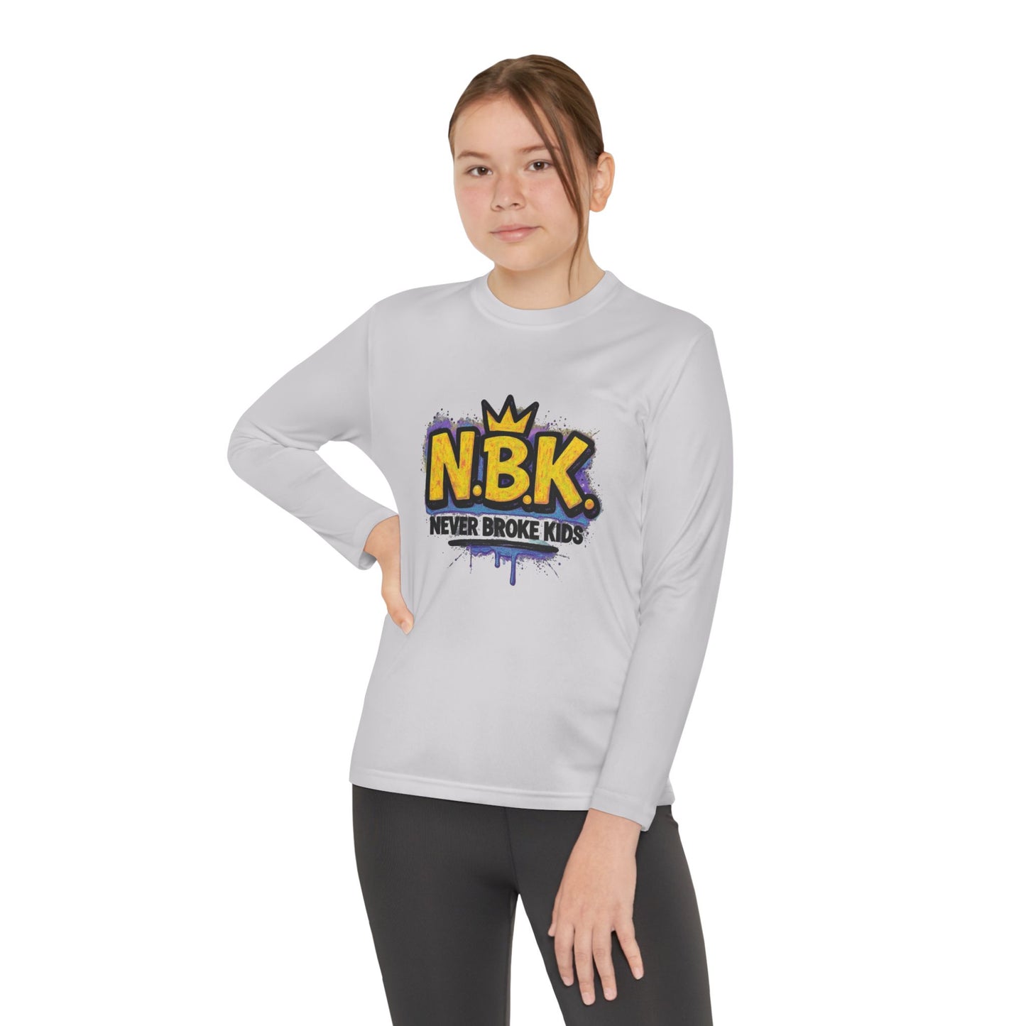 Youth Long Sleeve Tee - NBK Never Broke Kids, Cool Graphic Top for Kids, Growing Up, Birthday Gift, Casual Wear, Trendy Fashion