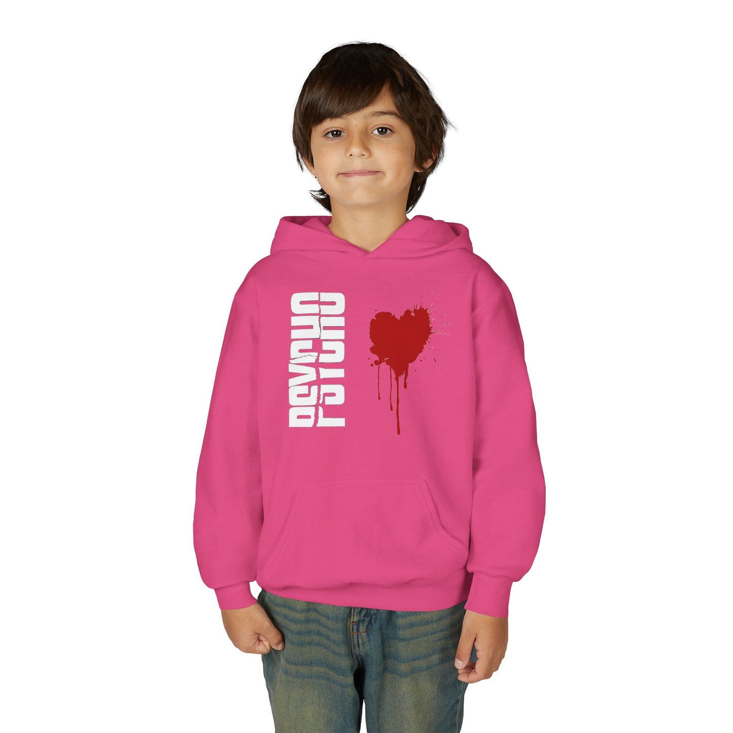 Youth Hooded Sweatshirt with Heart Design, Cozy Pullover, Trendy Sweatshirt, Gift for Teens, Casual Wear, Fashion Hoodie