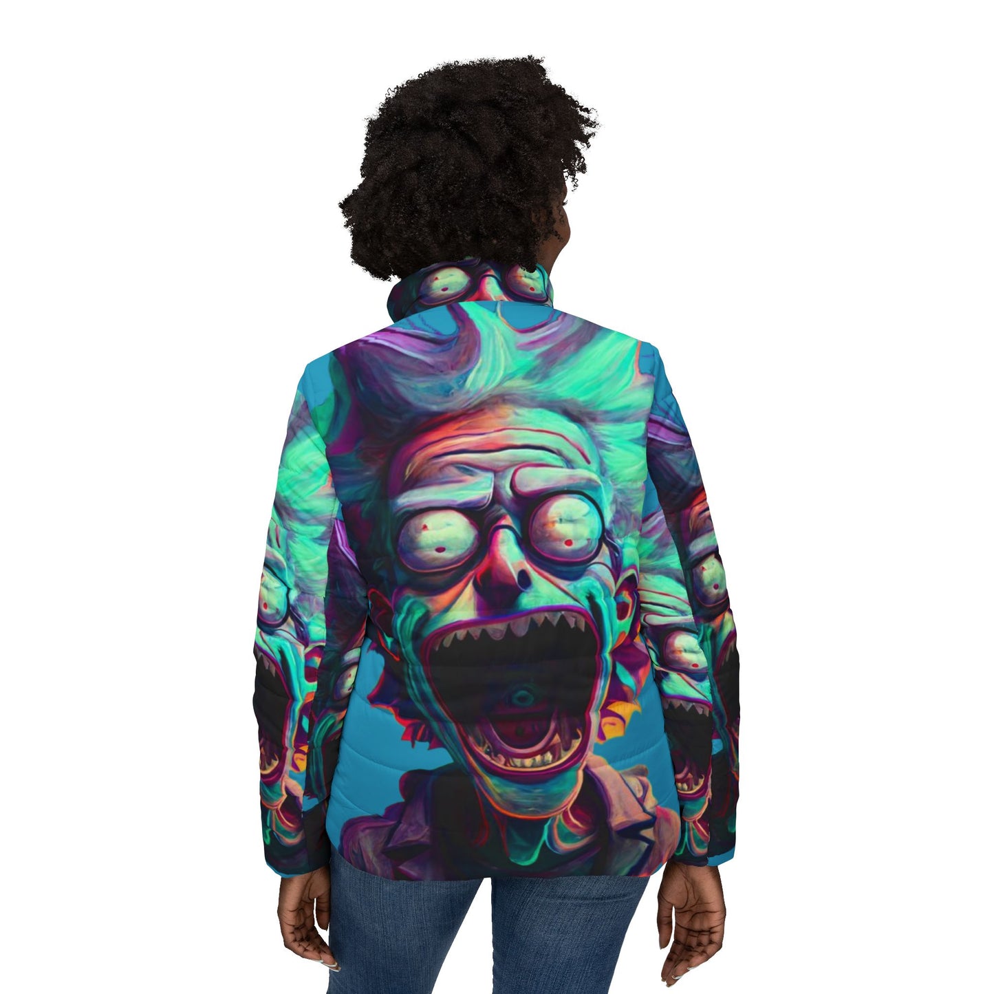 Rick and Morty Puffer Jacket, Colorful Winter Coat, Cartoon Fan Apparel, Unique Outerwear, Cosplay Jacket, Gift for Geeks