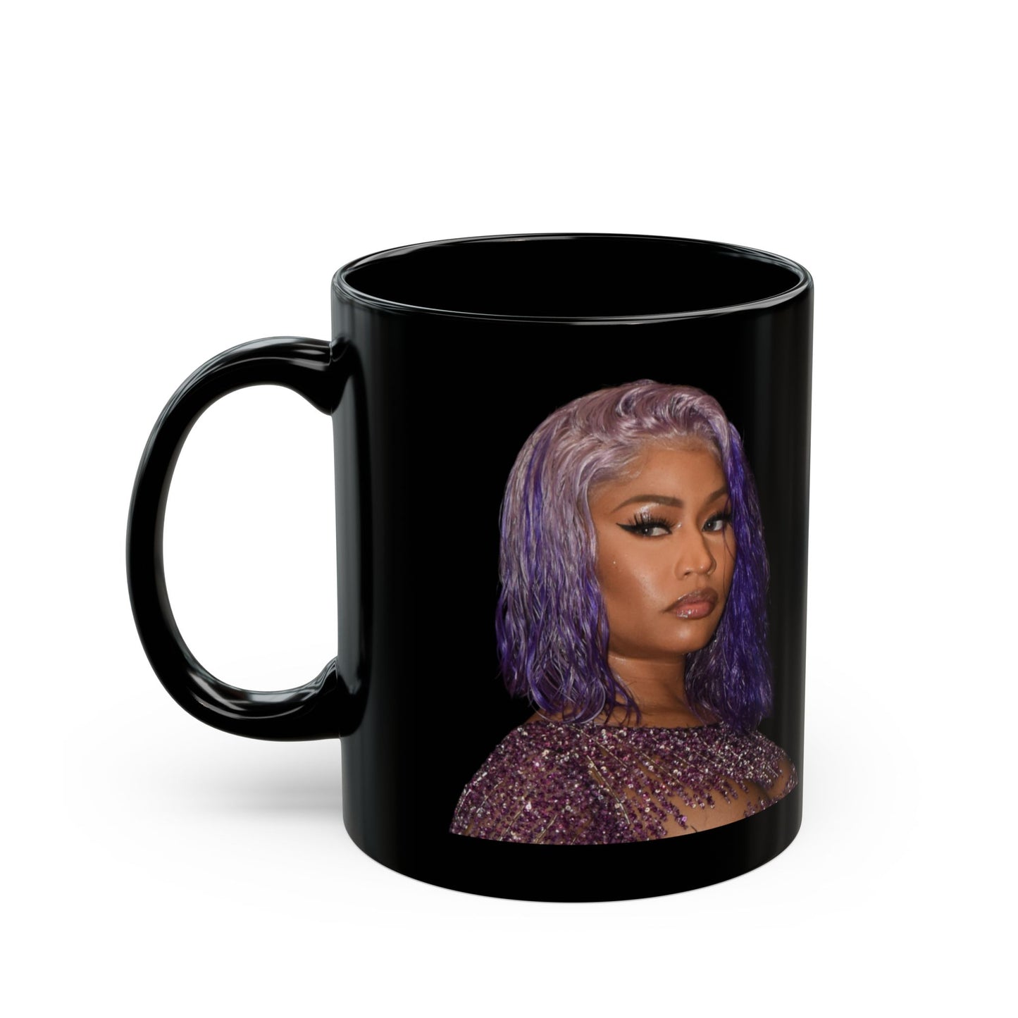 Glamorous Female Rapper Black Mug with Artistic Design, Coffee Cup, Unique Gift, Tea Mug, Home Decor, Personalized Drinkware