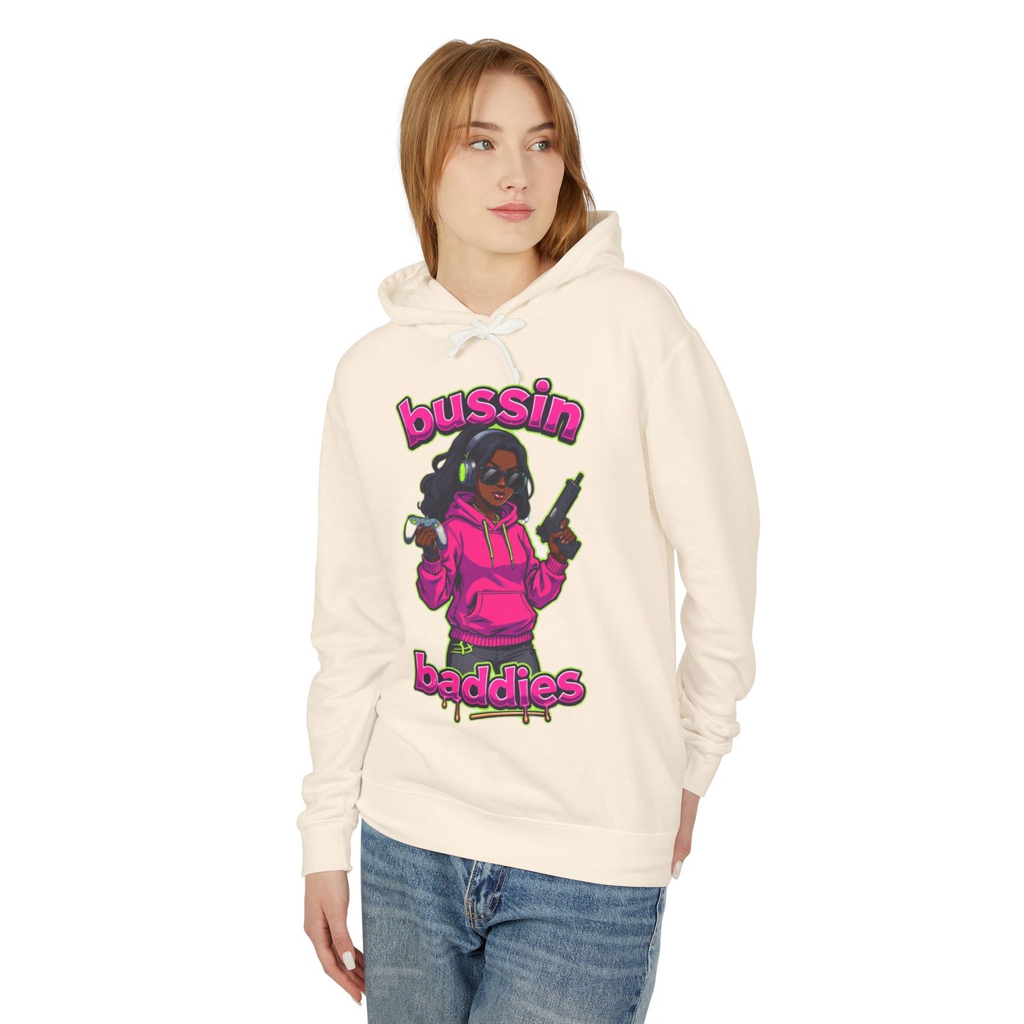 Bussin Baddies Unisex Lightweight Hoodie, Trendy Streetwear, Casual Fashion, Gift for Her, Unique Graphic Sweatshirt