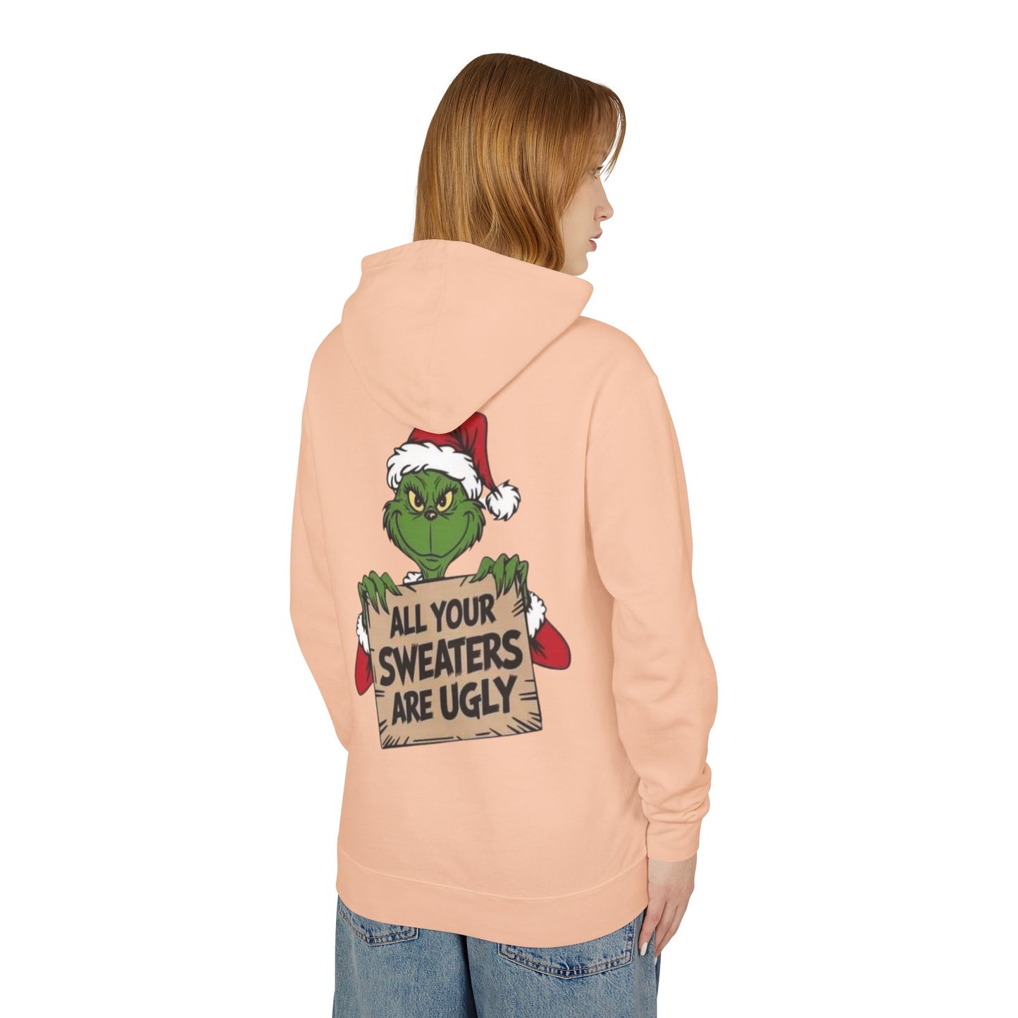 Grinch-Inspired Holiday Hoodie, Cozy Grinch Sweatshirt, Christmas Gift, Ugly Sweater Party Apparel, Unisex Lightweight Hoodie