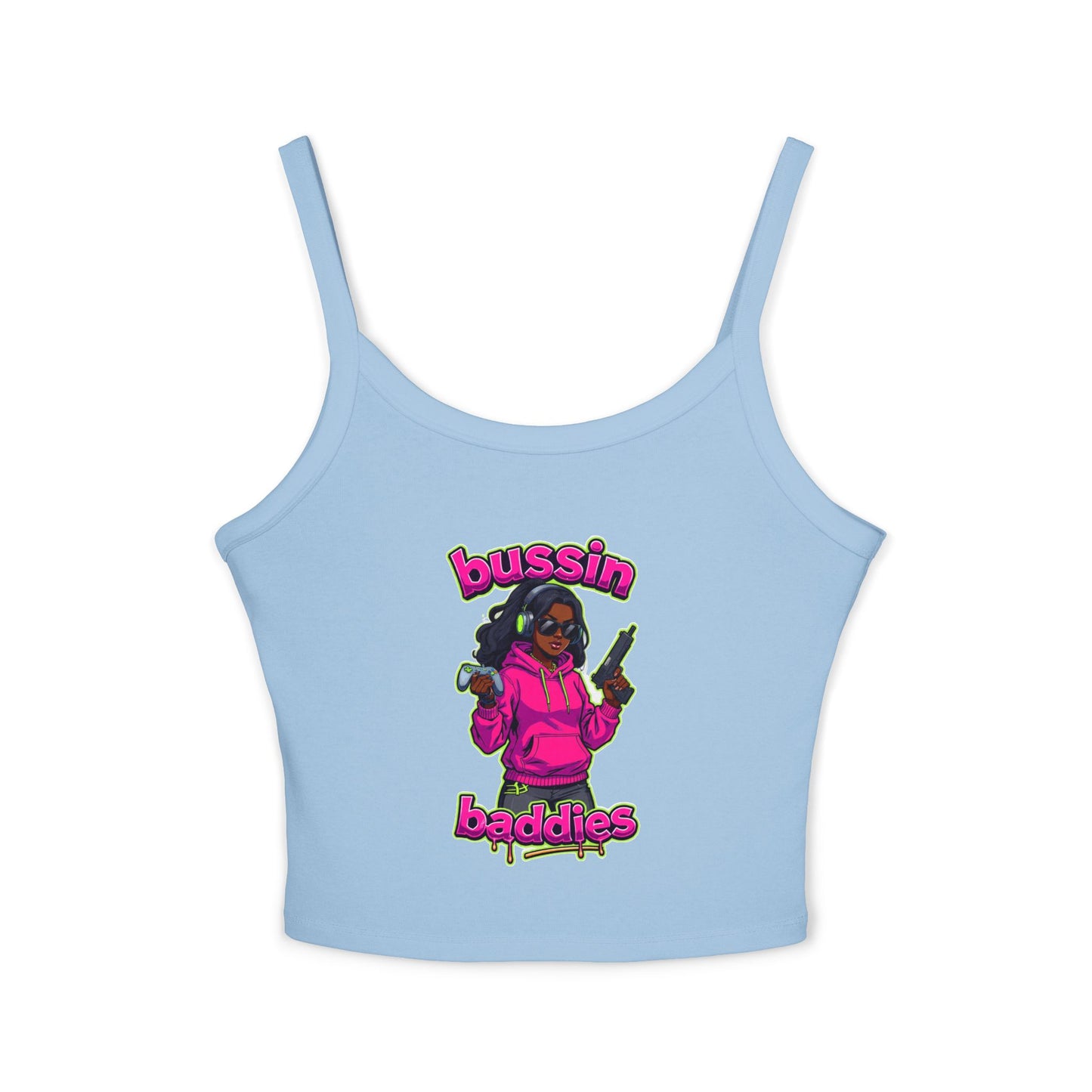 Bussin' Baddies Tank Top - Women's Spaghetti Strap, Trendy Summer Wear, Casual Outfit, Colorful Graphic Tee, Festival Fashion