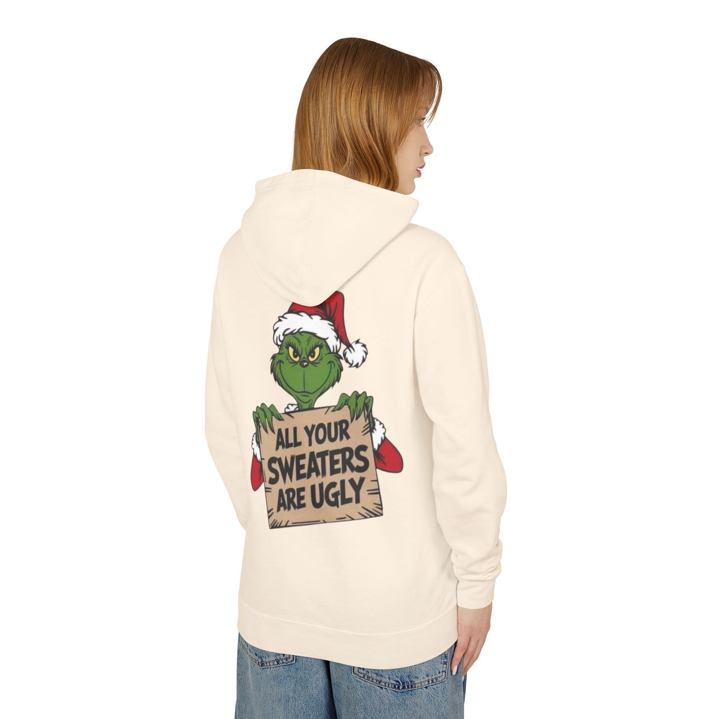 Grinch-Inspired Holiday Hoodie, Cozy Grinch Sweatshirt, Christmas Gift, Ugly Sweater Party Apparel, Unisex Lightweight Hoodie