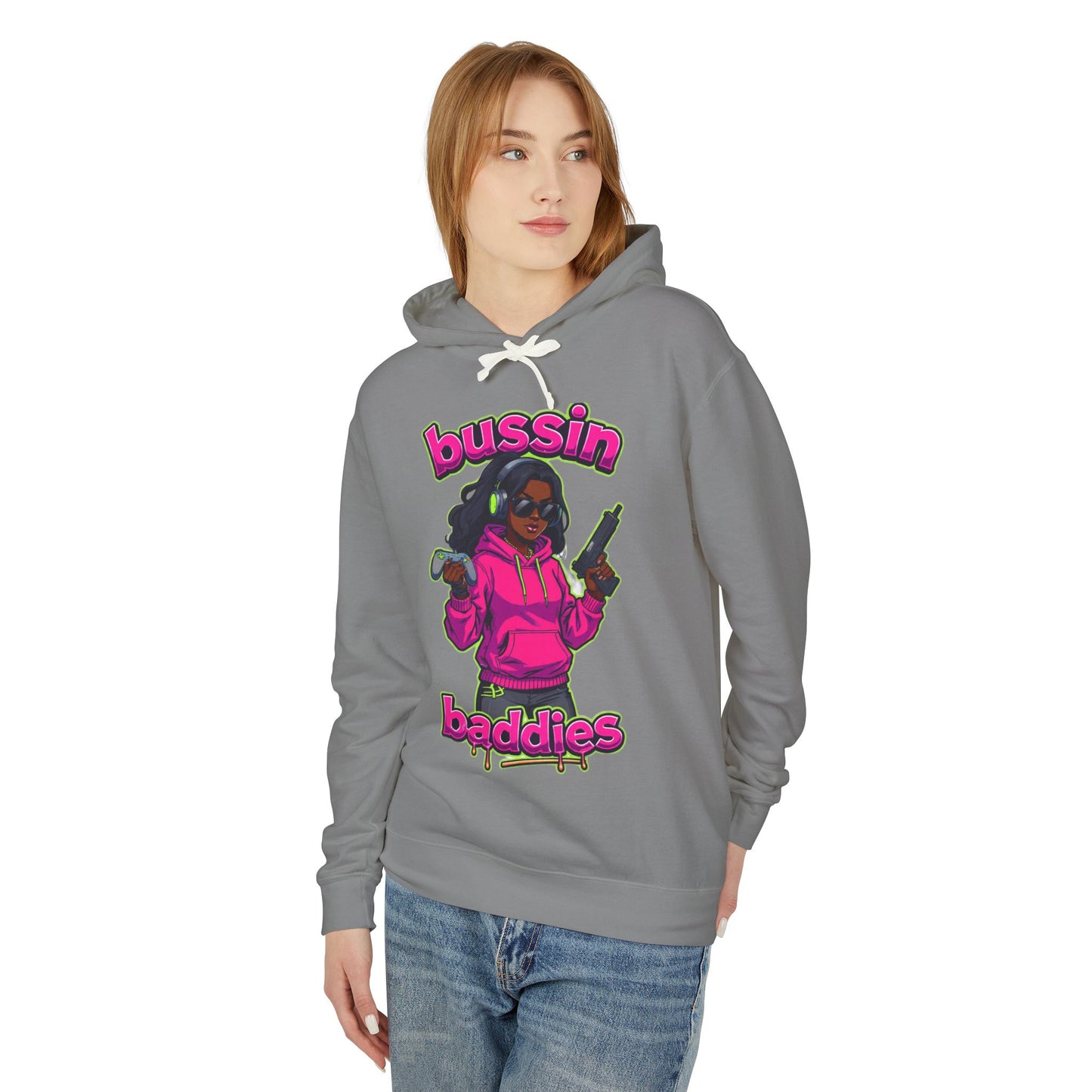 Bussin Baddies Unisex Lightweight Hoodie, Trendy Streetwear, Casual Fashion, Gift for Her, Unique Graphic Sweatshirt