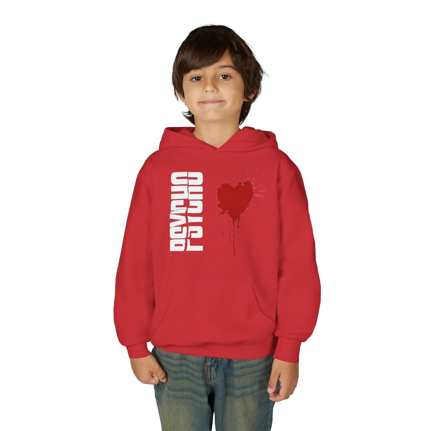 Youth Hooded Sweatshirt with Heart Design, Cozy Pullover, Trendy Sweatshirt, Gift for Teens, Casual Wear, Fashion Hoodie