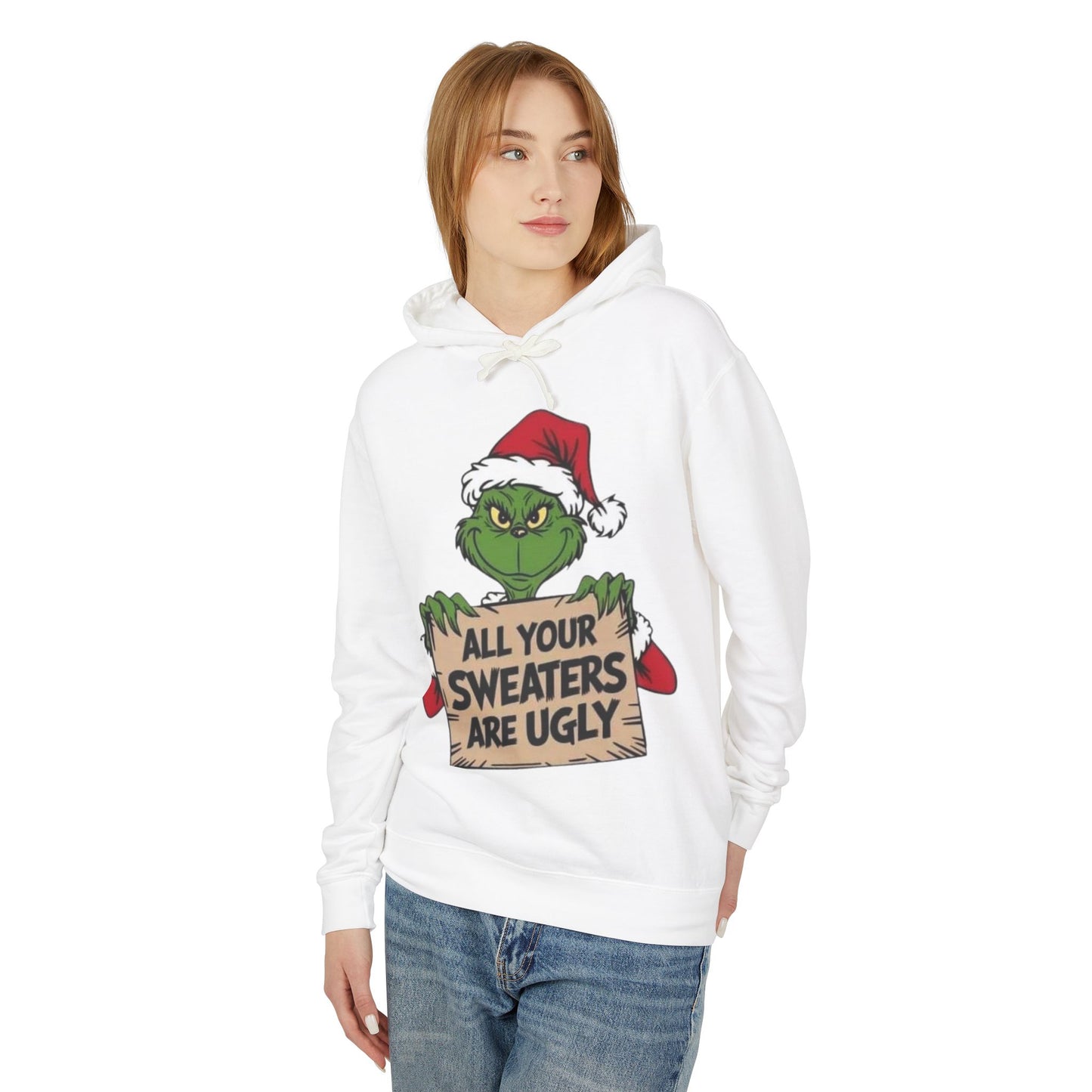 Grinch-Inspired Holiday Hoodie, Cozy Grinch Sweatshirt, Christmas Gift, Ugly Sweater Party Apparel, Unisex Lightweight Hoodie