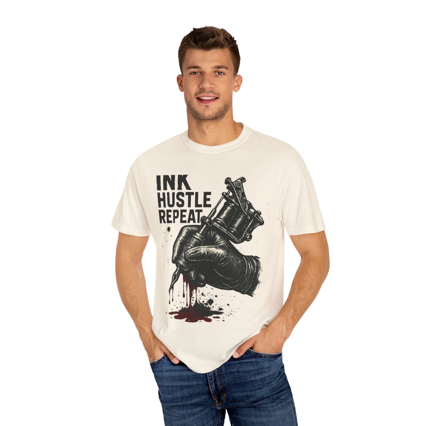 Ink Hustle Repeat T-Shirt, Motivational Tee for Artists, Graphic Tee for Tattoo Lovers, Creative Gift, Unisex Apparel