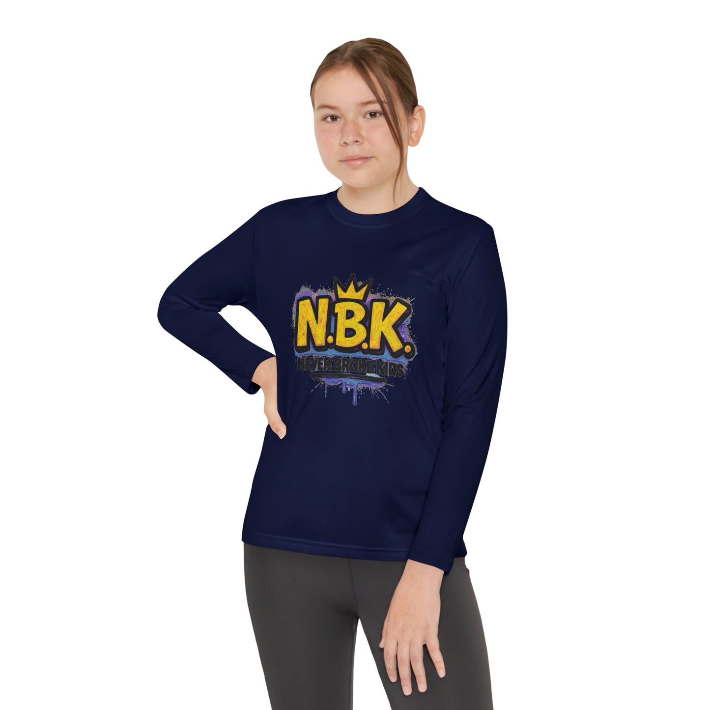 Youth Long Sleeve Tee - NBK Never Broke Kids, Cool Graphic Top for Kids, Growing Up, Birthday Gift, Casual Wear, Trendy Fashion