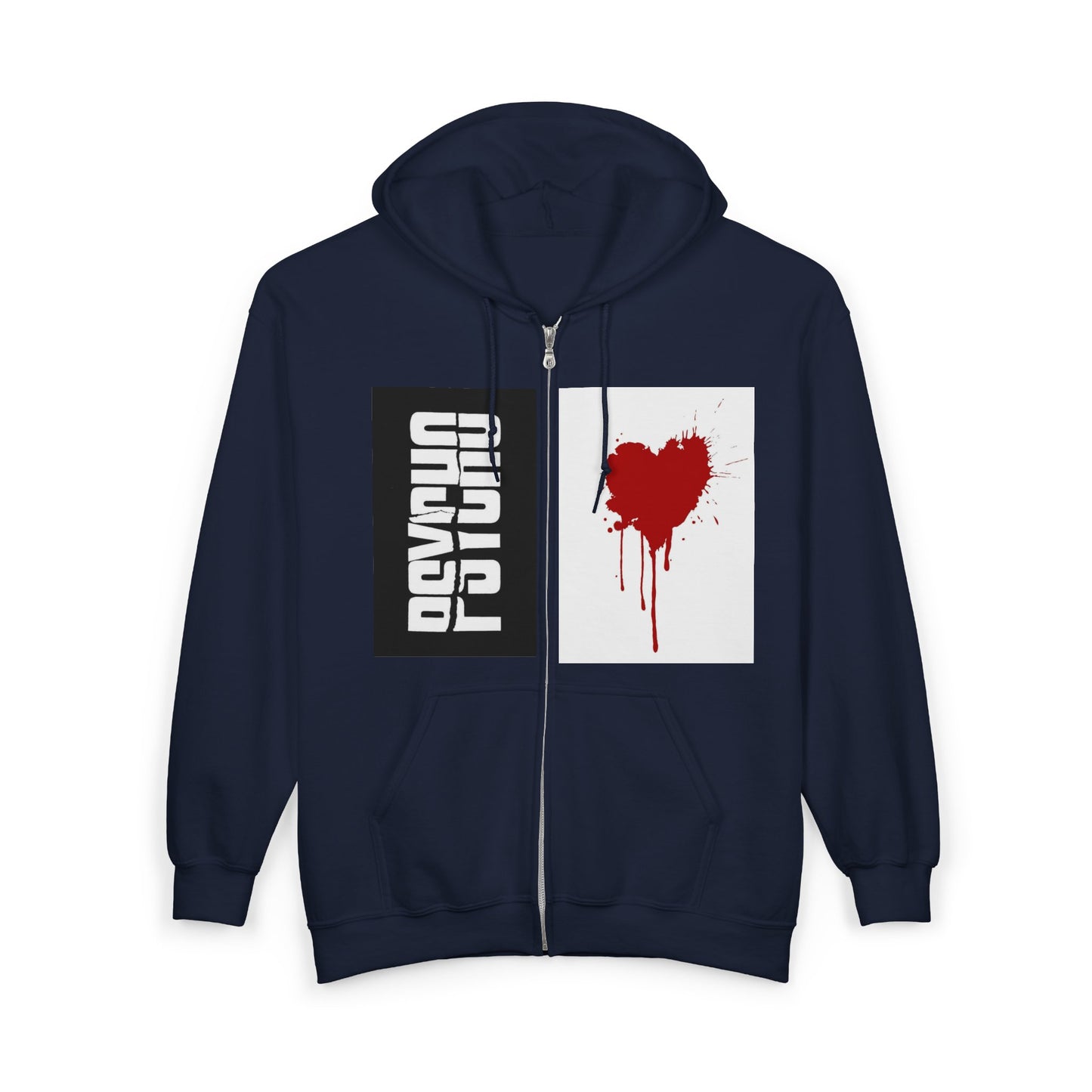 Psycho Heart Zip-Up Hoodie, Unisex Sweatshirt for Halloween, Gift for Horror Lovers, Streetwear Hoodie, Edgy Fashion, Graphic Hoodie