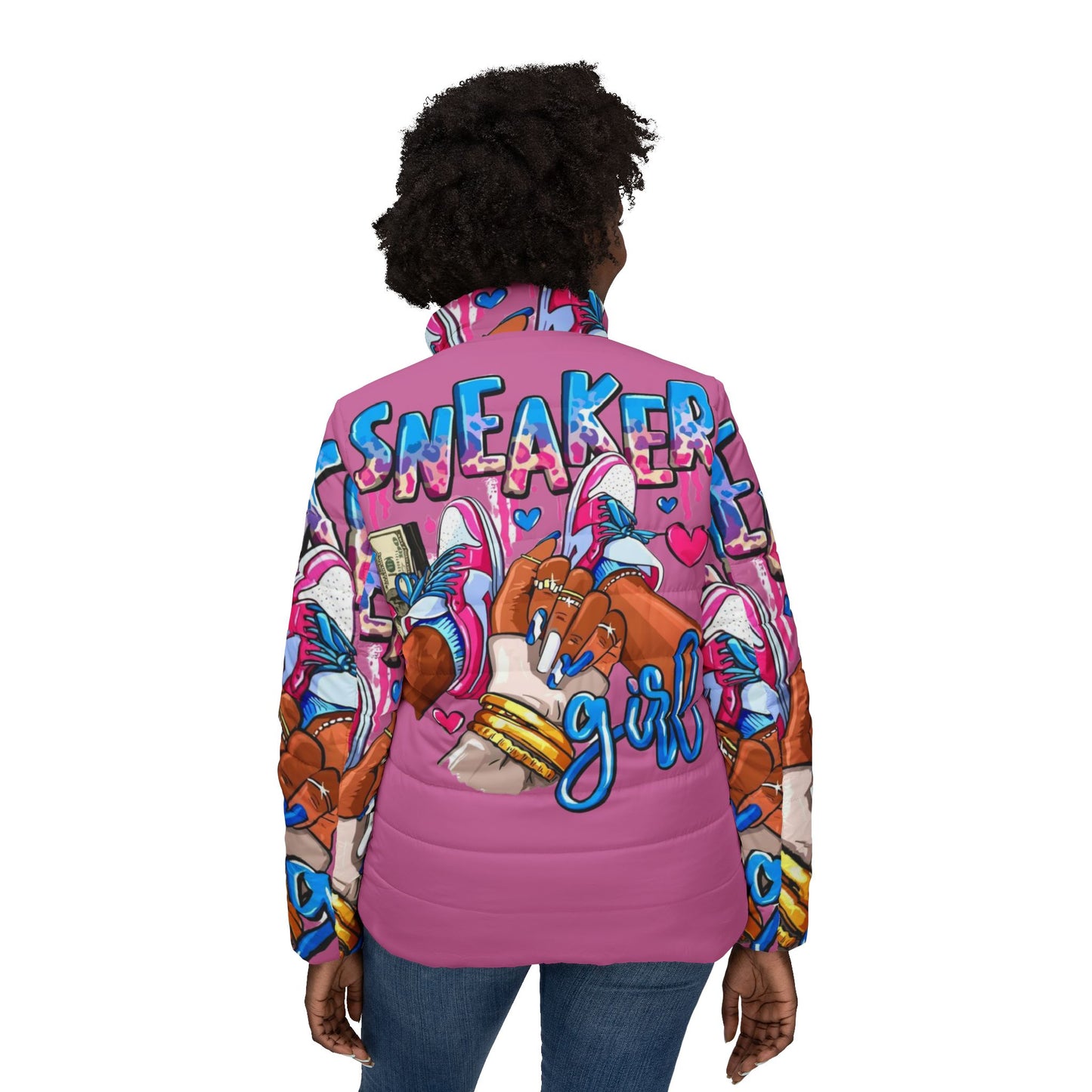 Stylish Women's Puffer Jacket for Sneaker Lovers, Cozy Fashion, Gift for Sneakerheads, Trendy Outerwear, Perfect for Fall & Winter