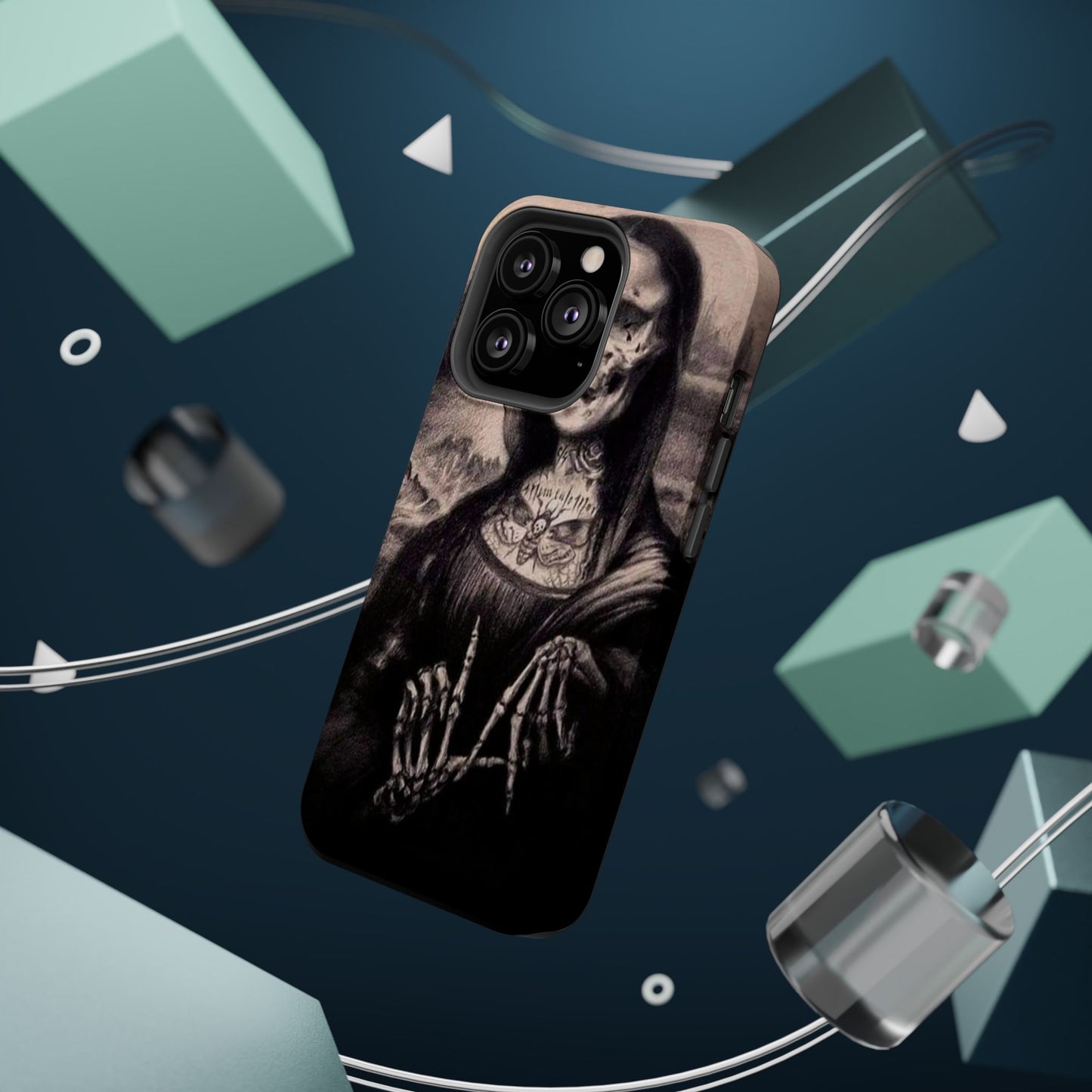 Gothic Art Phone Case, Skeleton Design, Impact-Resistant Cover, Unique Gift, Halloween Accessory, Edgy Tech Gear