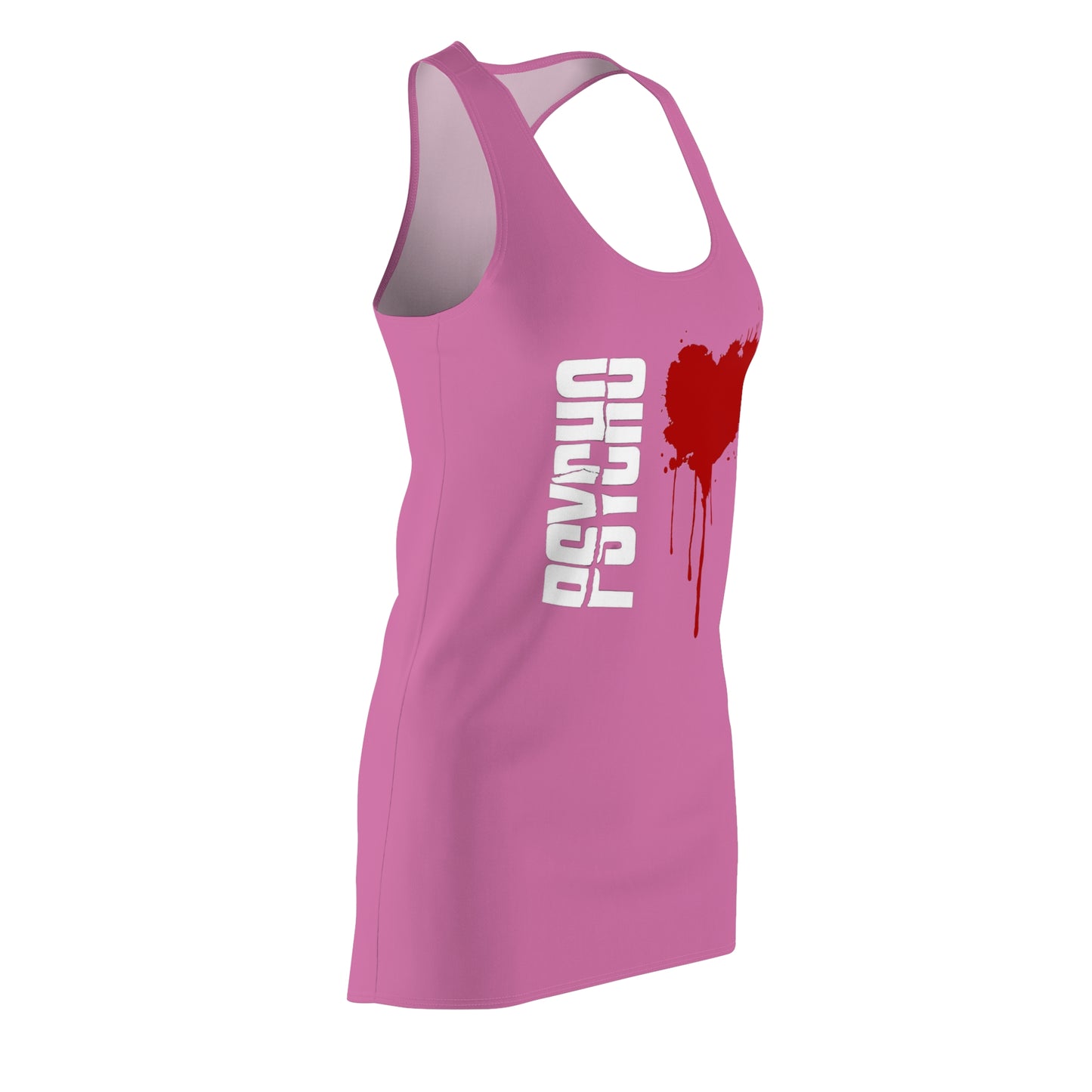 Pink Heart Graphic Racerback Dress - Casual Summer Outfit, Vacation Wear, Birthday Gift, Love Theme, Trendy Activewear