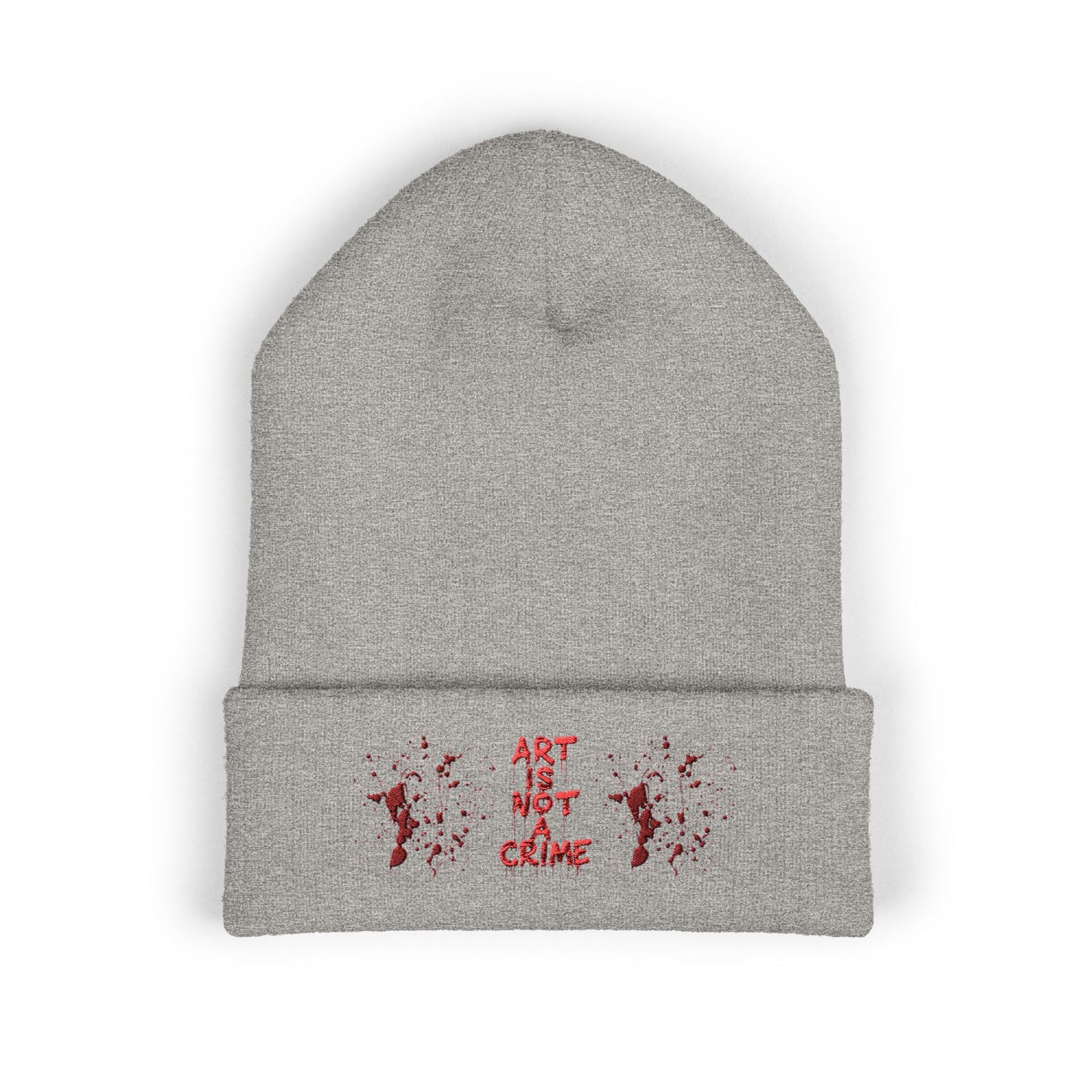 Art is Not Crime Cuffed Beanie, Cozy Winter Hat, Stylish Embroidered Beanie, Gift for Artists, Urban Fashion Accessory, Unisex Beanie