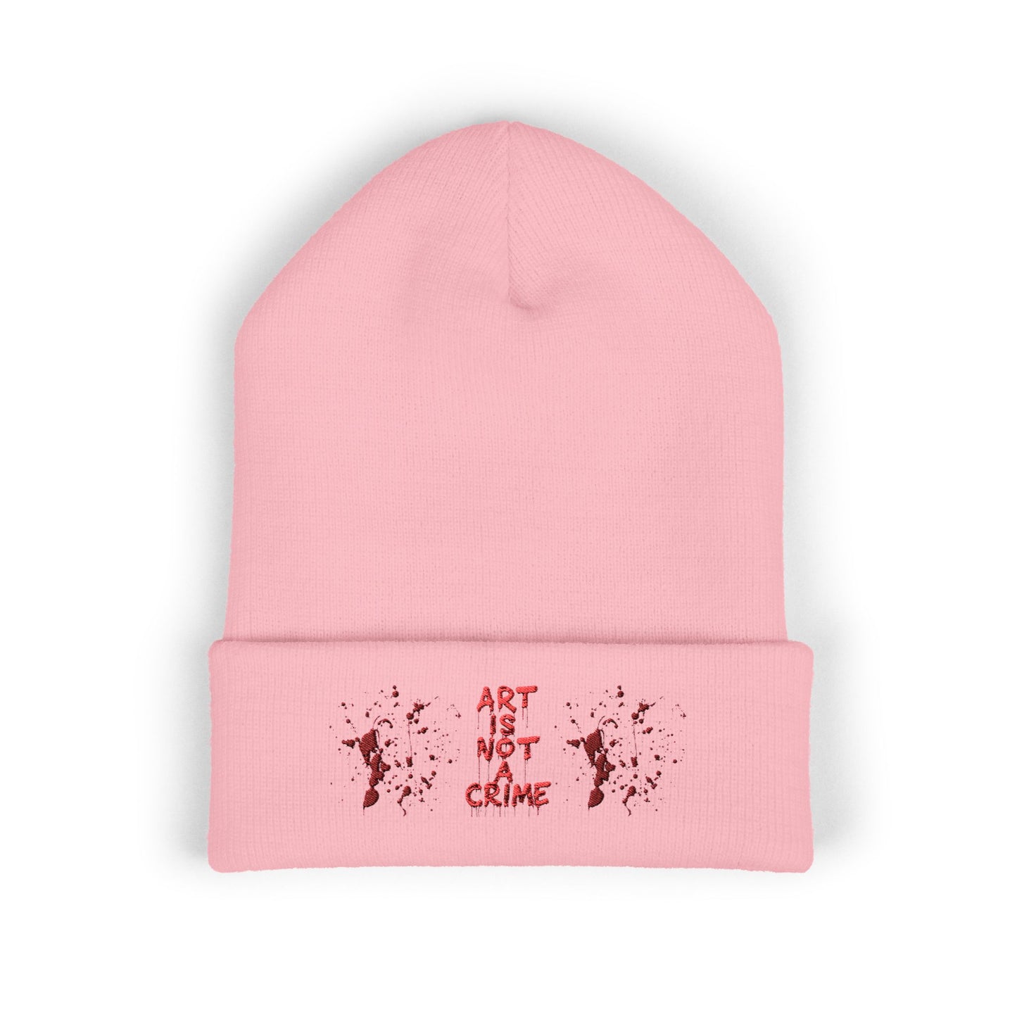 Art is Not Crime Cuffed Beanie, Cozy Winter Hat, Stylish Embroidered Beanie, Gift for Artists, Urban Fashion Accessory, Unisex Beanie