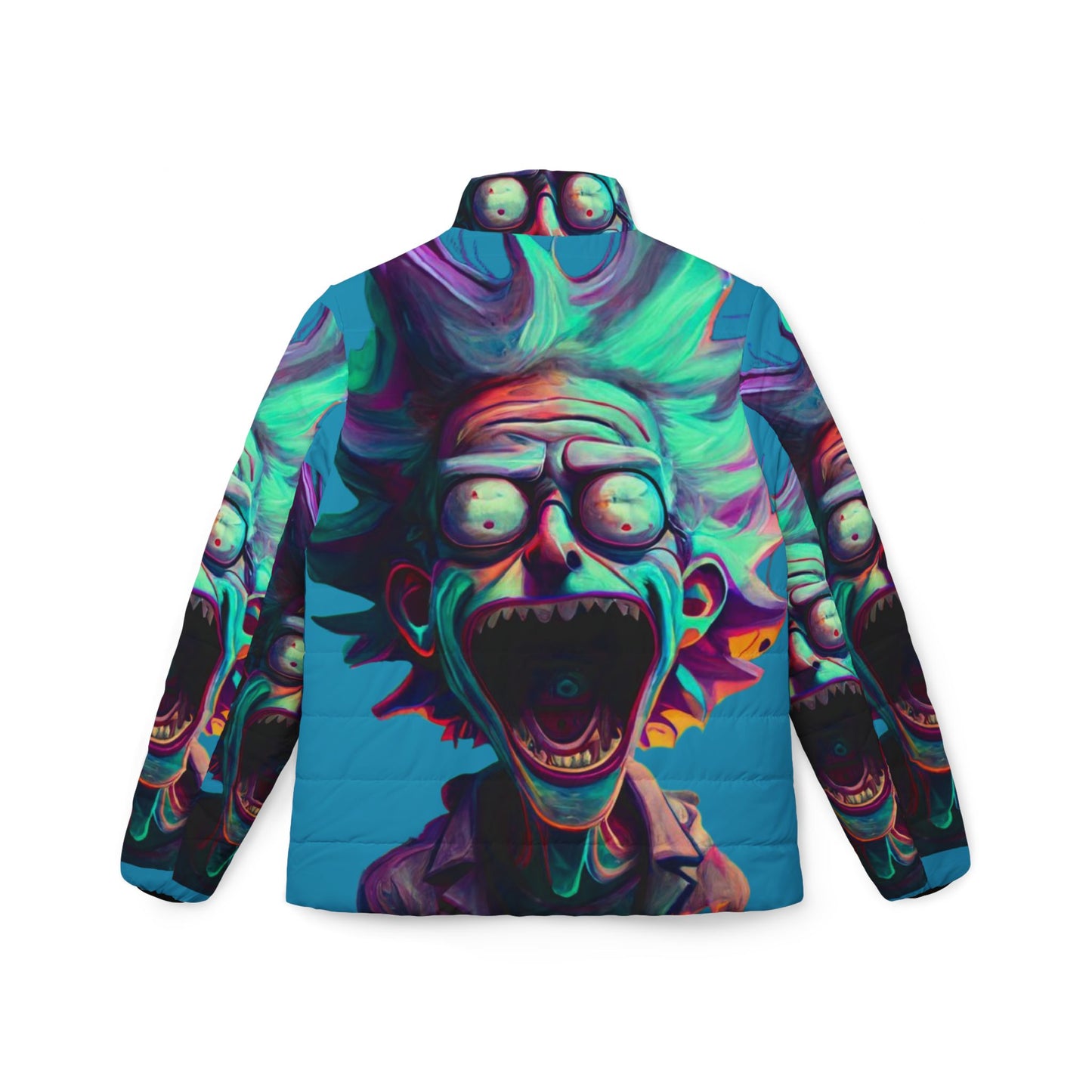 Rick and Morty Puffer Jacket, Colorful Winter Coat, Cartoon Fan Apparel, Unique Outerwear, Cosplay Jacket, Gift for Geeks