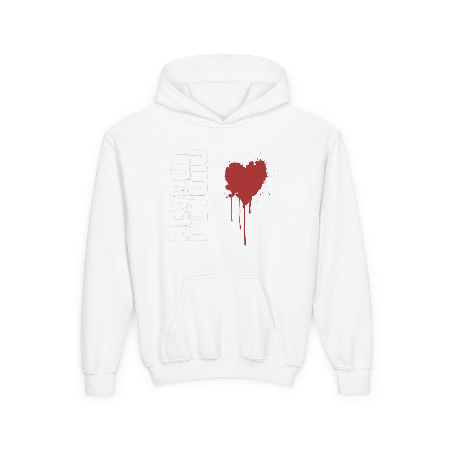 Youth Hooded Sweatshirt with Heart Design, Cozy Pullover, Trendy Sweatshirt, Gift for Teens, Casual Wear, Fashion Hoodie