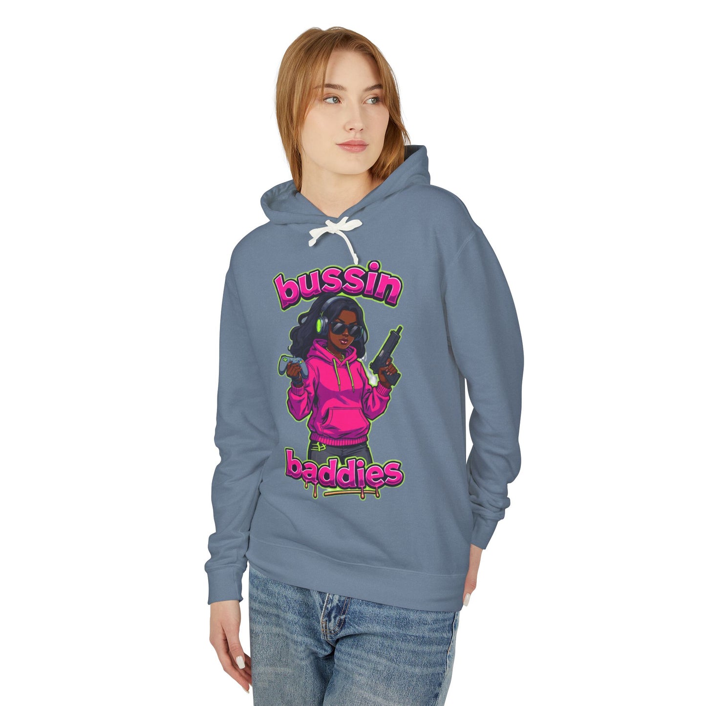 Bussin Baddies Unisex Lightweight Hoodie, Trendy Streetwear, Casual Fashion, Gift for Her, Unique Graphic Sweatshirt