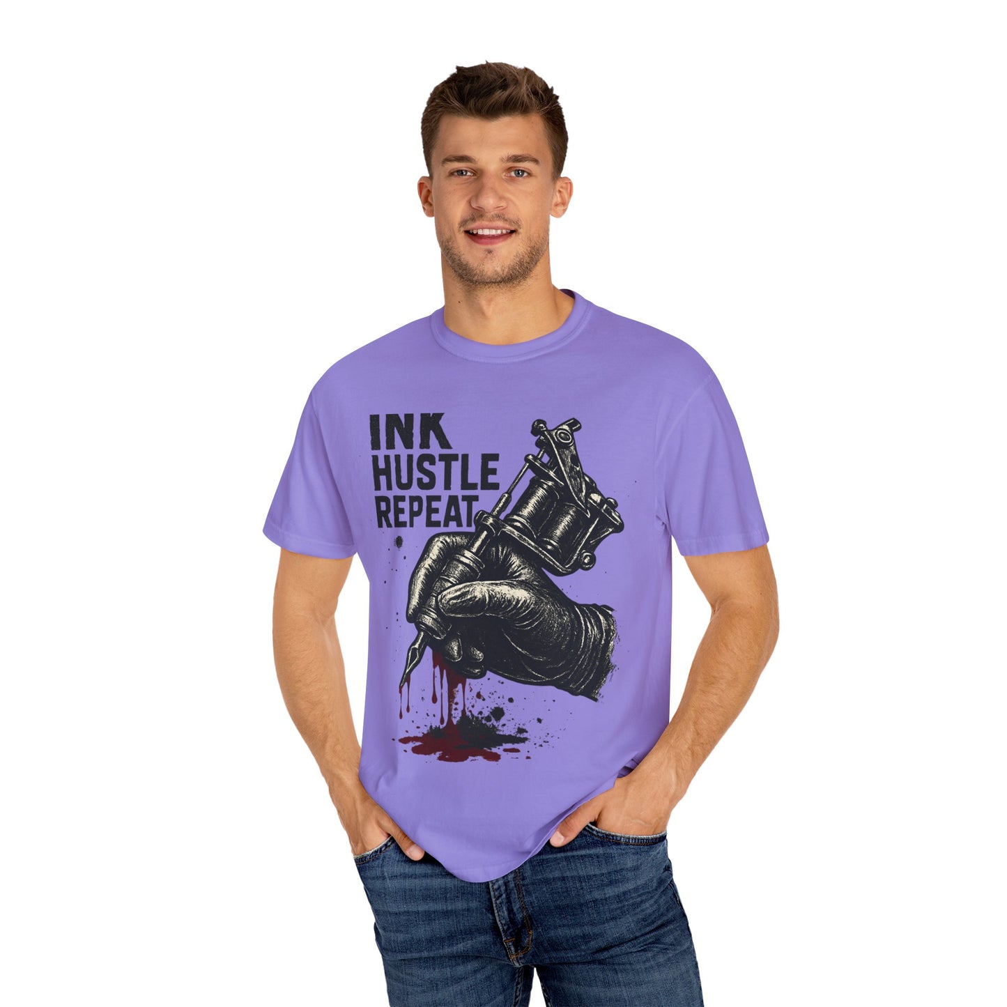 Ink Hustle Repeat T-Shirt, Motivational Tee for Artists, Graphic Tee for Tattoo Lovers, Creative Gift, Unisex Apparel