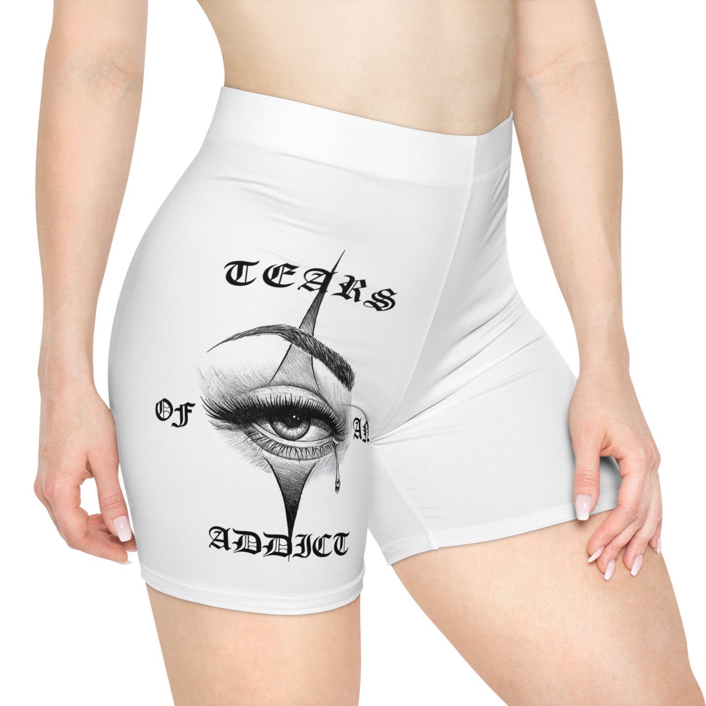 Women's Biker Shorts with Bold Graphic Design | Tears of an Addict | Fitness | Casual Wear | Gift for Her | Summer Style | Streetwear