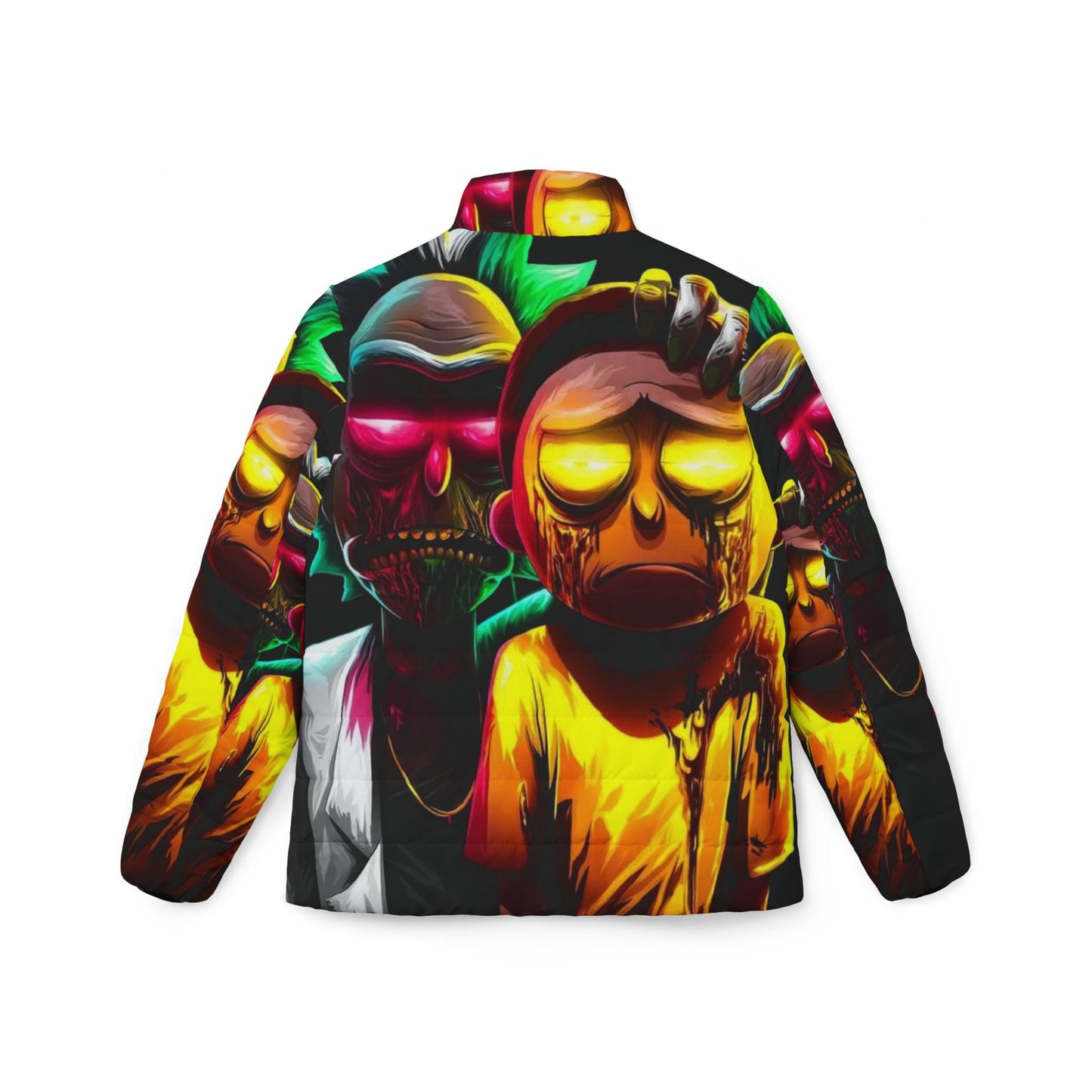 Vibrant Cartoon Puffer Jacket, Women's Stylish Outerwear, Trendy Winter Jacket, Unique Layering Piece, Cartoon Character Apparel