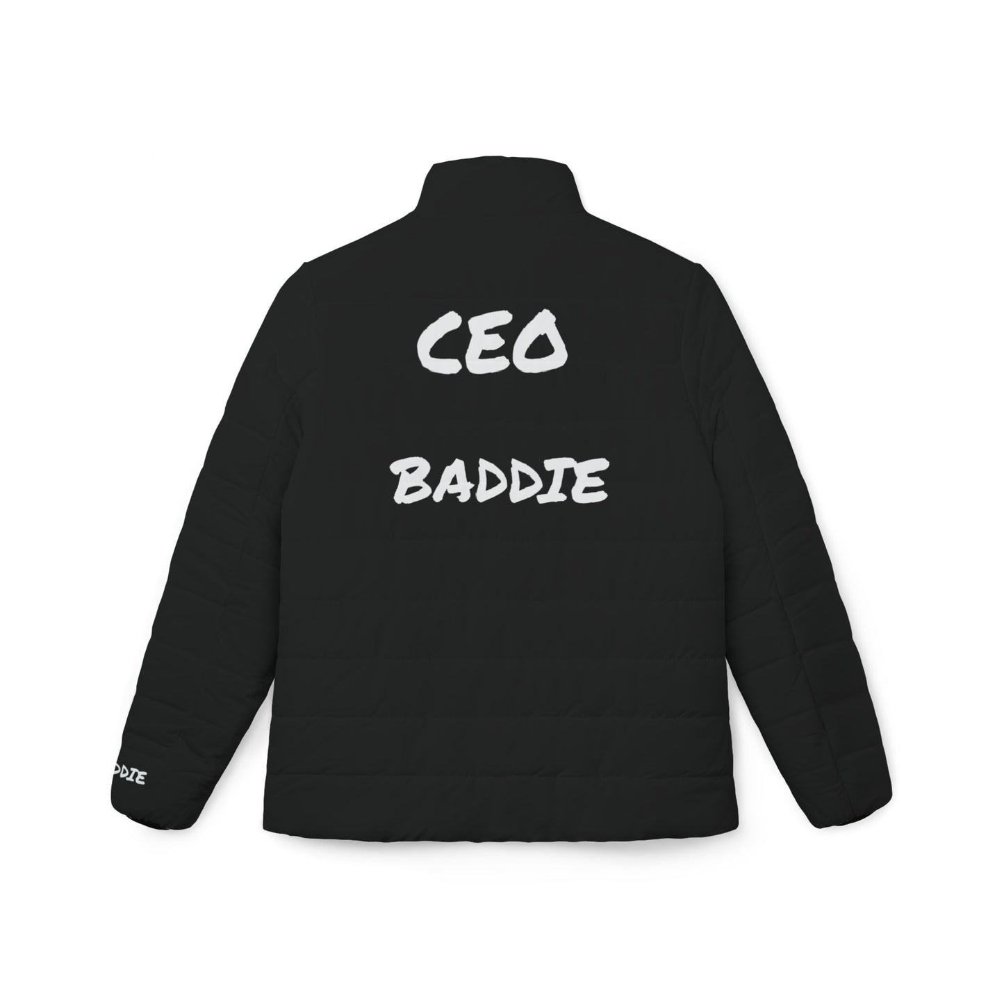 Chic Women’s Puffer Jacket, Trendy Outerwear, Fashionable Winter Coat, Bold CEO Style, Perfect Gift for Boss Ladies, AOP Design