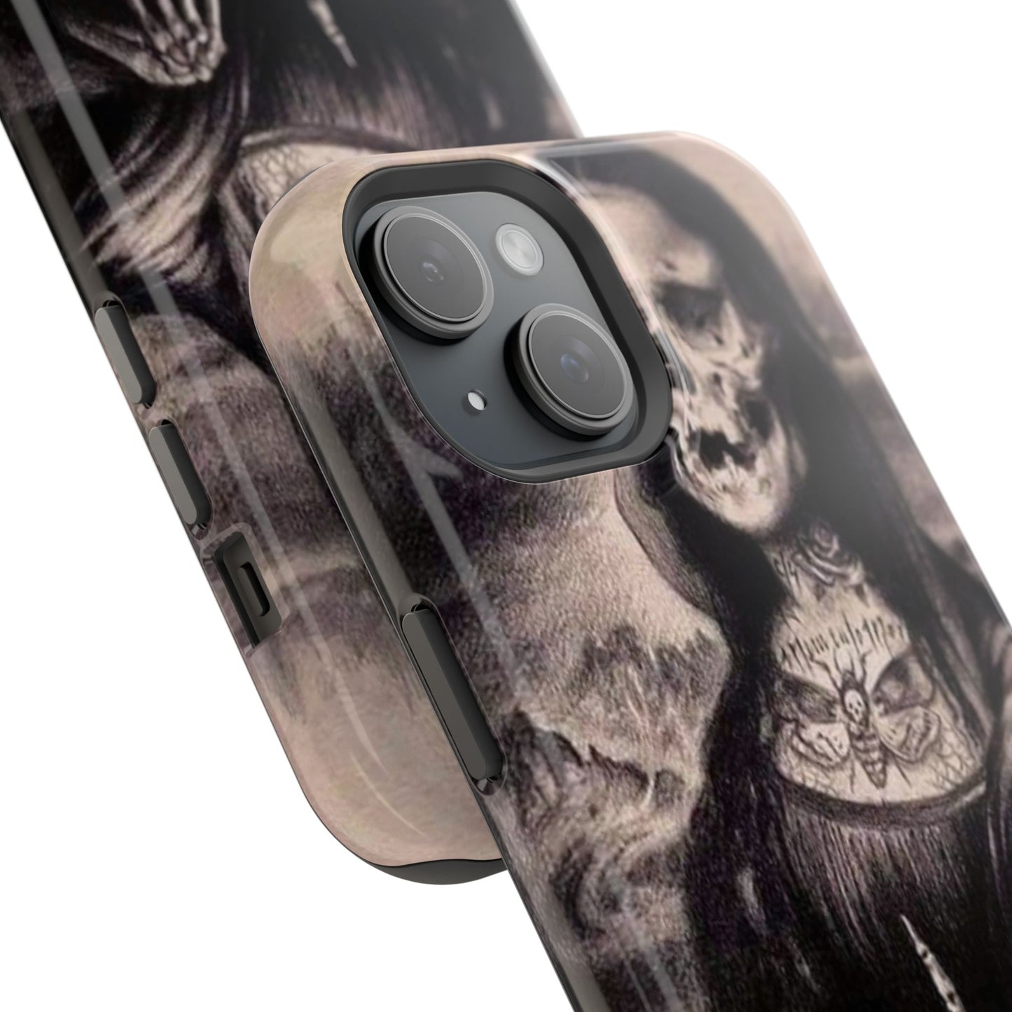 Gothic Art Phone Case, Skeleton Design, Impact-Resistant Cover, Unique Gift, Halloween Accessory, Edgy Tech Gear