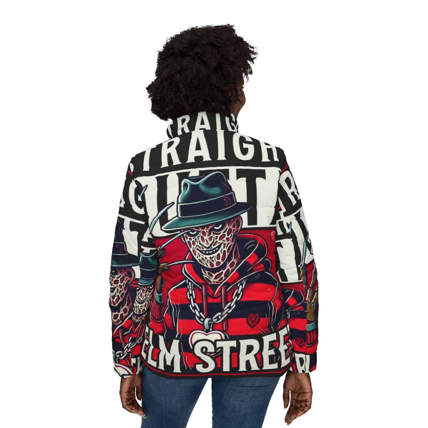 Horror Fan Women’s Puffer Jacket, Halloween Outerwear, Streetwear, Gift for Friends, Autumn Style