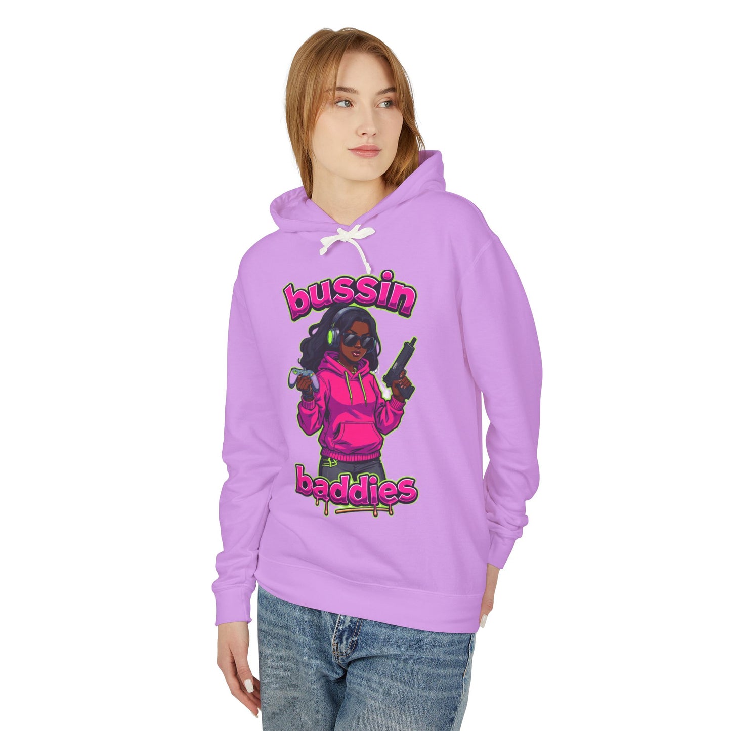 Bussin Baddies Unisex Lightweight Hoodie, Trendy Streetwear, Casual Fashion, Gift for Her, Unique Graphic Sweatshirt