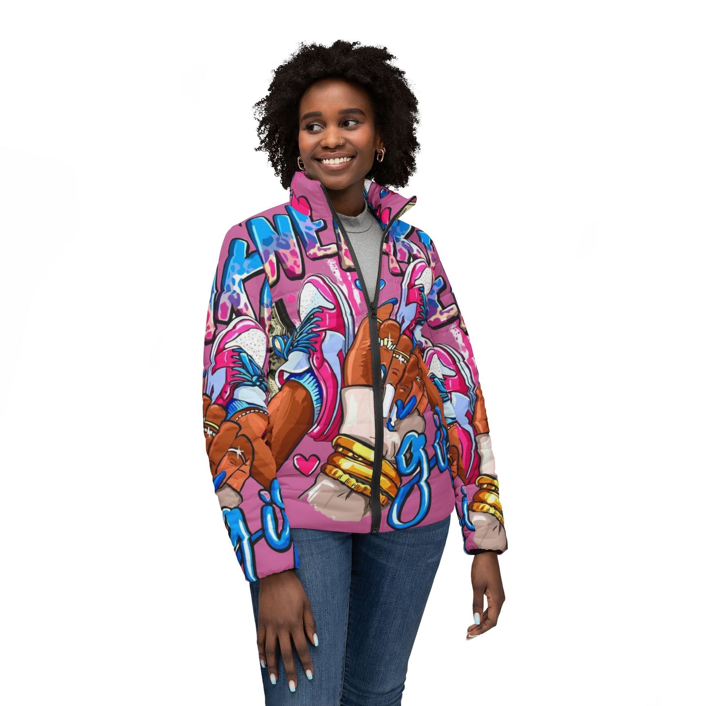 Stylish Women's Puffer Jacket for Sneaker Lovers, Cozy Fashion, Gift for Sneakerheads, Trendy Outerwear, Perfect for Fall & Winter