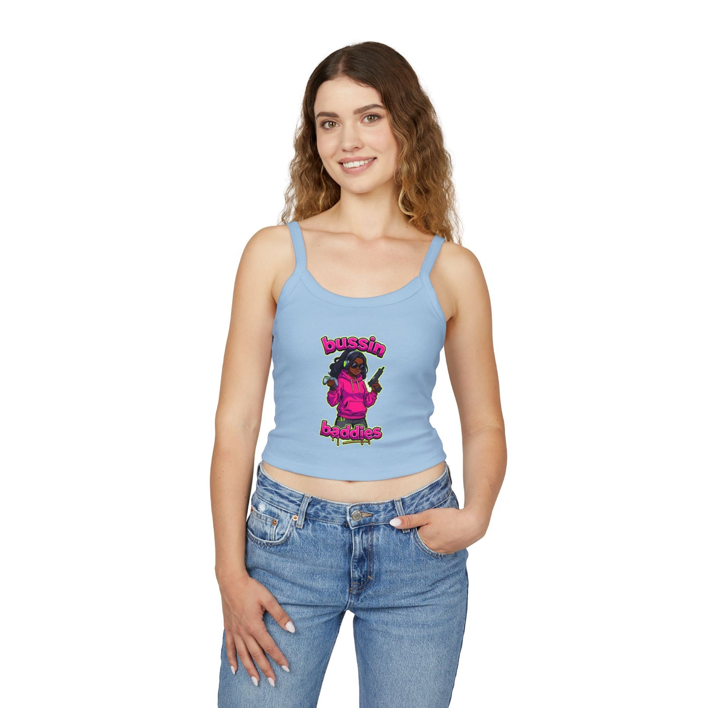 Bussin' Baddies Tank Top - Women's Spaghetti Strap, Trendy Summer Wear, Casual Outfit, Colorful Graphic Tee, Festival Fashion