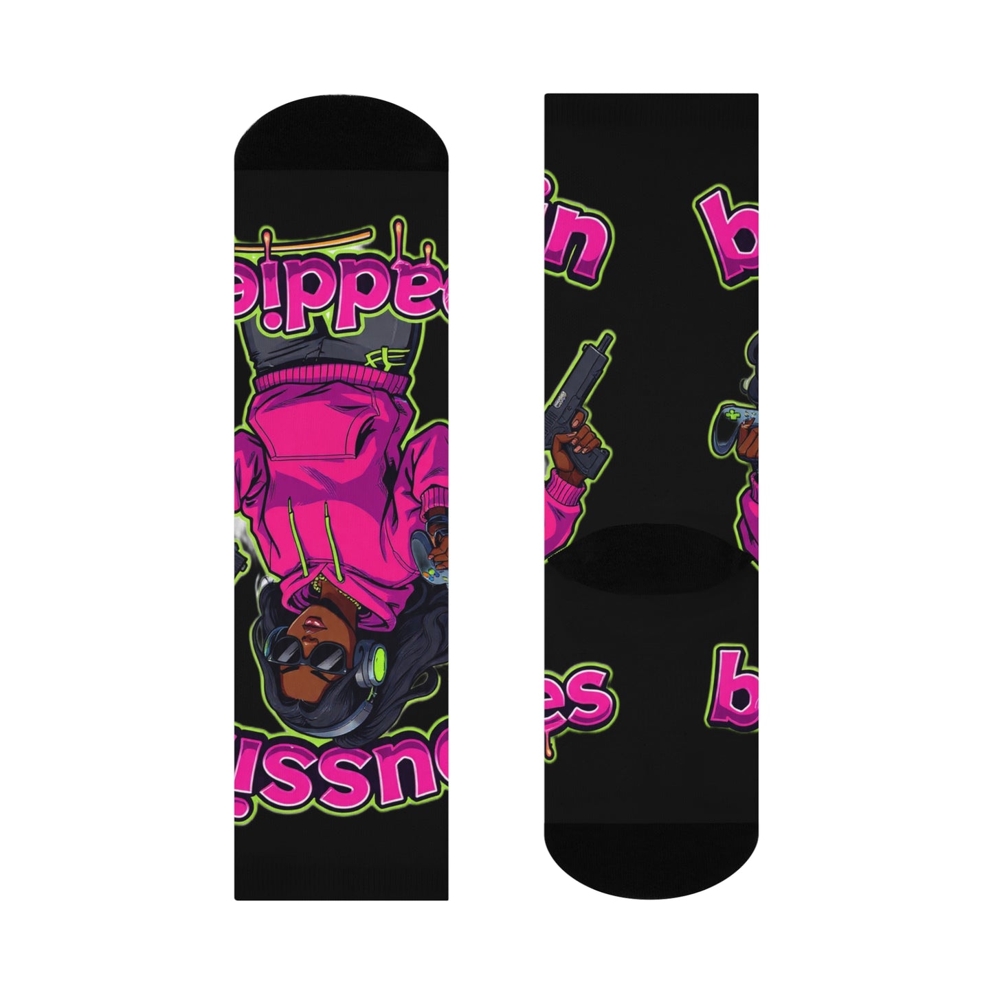 “Bussin baddie”Trendy Cushioned Crew Socks, Funky Gift for Her, Cozy Fashion Socks, Hip Hop Socks, Fun Casual Wear