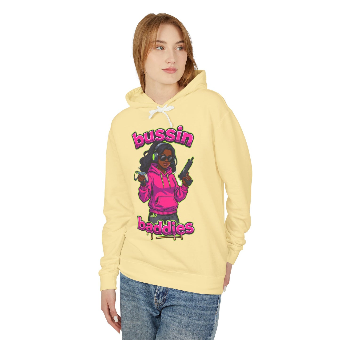 Bussin Baddies Unisex Lightweight Hoodie, Trendy Streetwear, Casual Fashion, Gift for Her, Unique Graphic Sweatshirt
