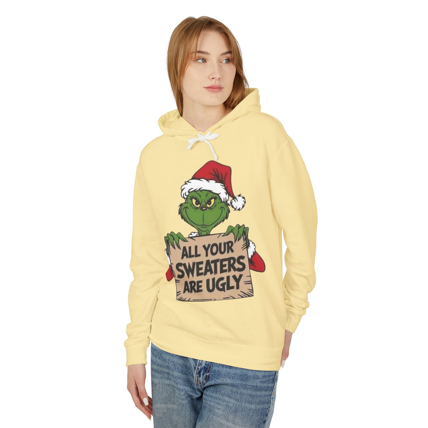 Grinch-Inspired Holiday Hoodie, Cozy Grinch Sweatshirt, Christmas Gift, Ugly Sweater Party Apparel, Unisex Lightweight Hoodie