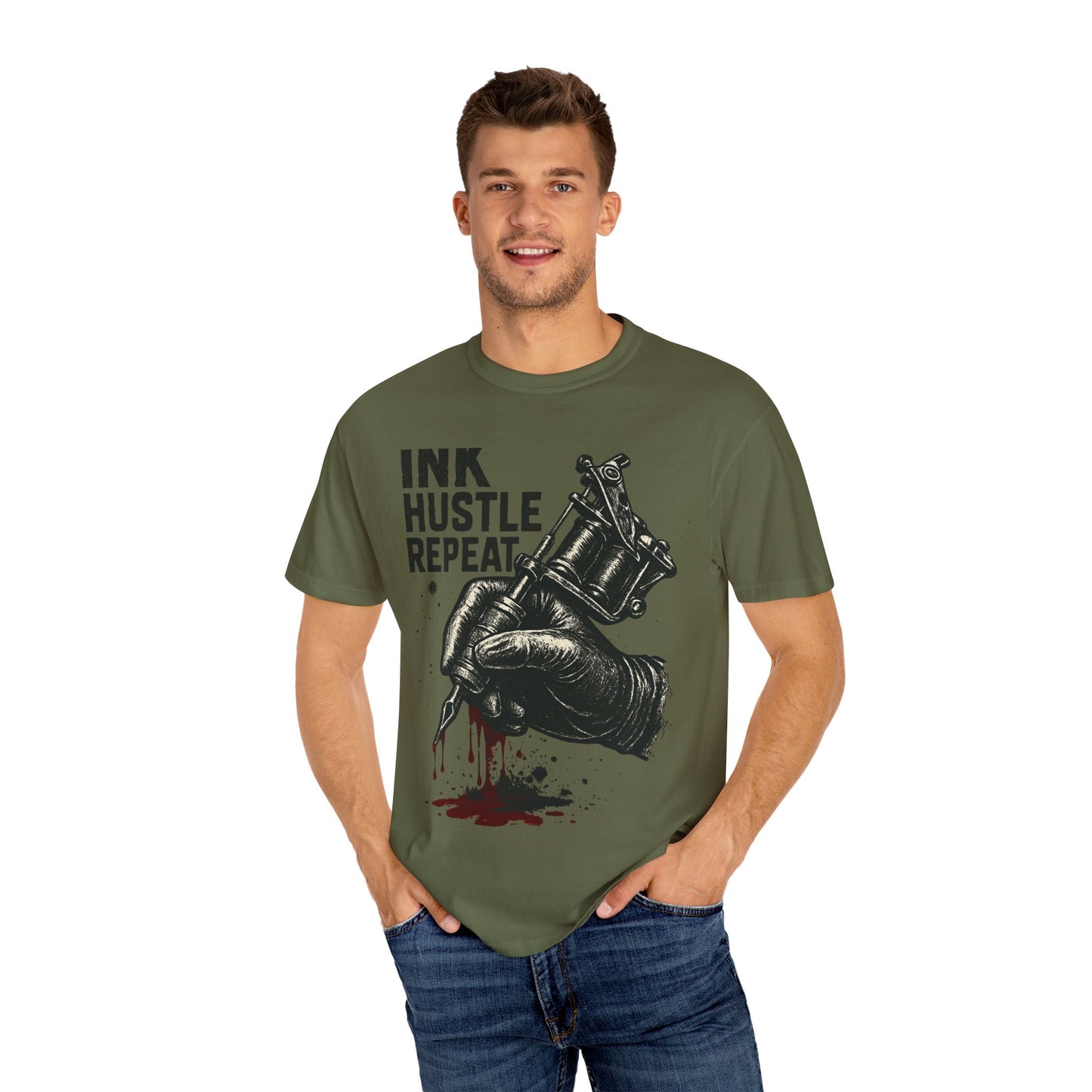 Ink Hustle Repeat T-Shirt, Motivational Tee for Artists, Graphic Tee for Tattoo Lovers, Creative Gift, Unisex Apparel