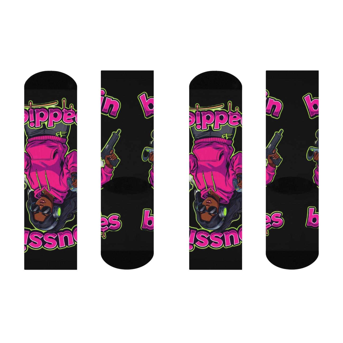 “Bussin baddie”Trendy Cushioned Crew Socks, Funky Gift for Her, Cozy Fashion Socks, Hip Hop Socks, Fun Casual Wear
