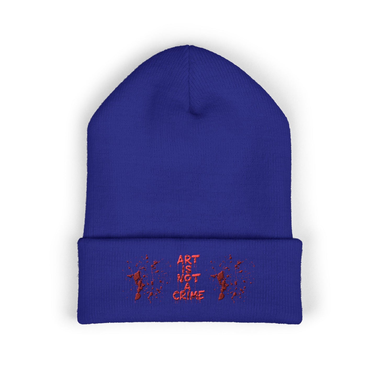 Art is Not Crime Cuffed Beanie, Cozy Winter Hat, Stylish Embroidered Beanie, Gift for Artists, Urban Fashion Accessory, Unisex Beanie