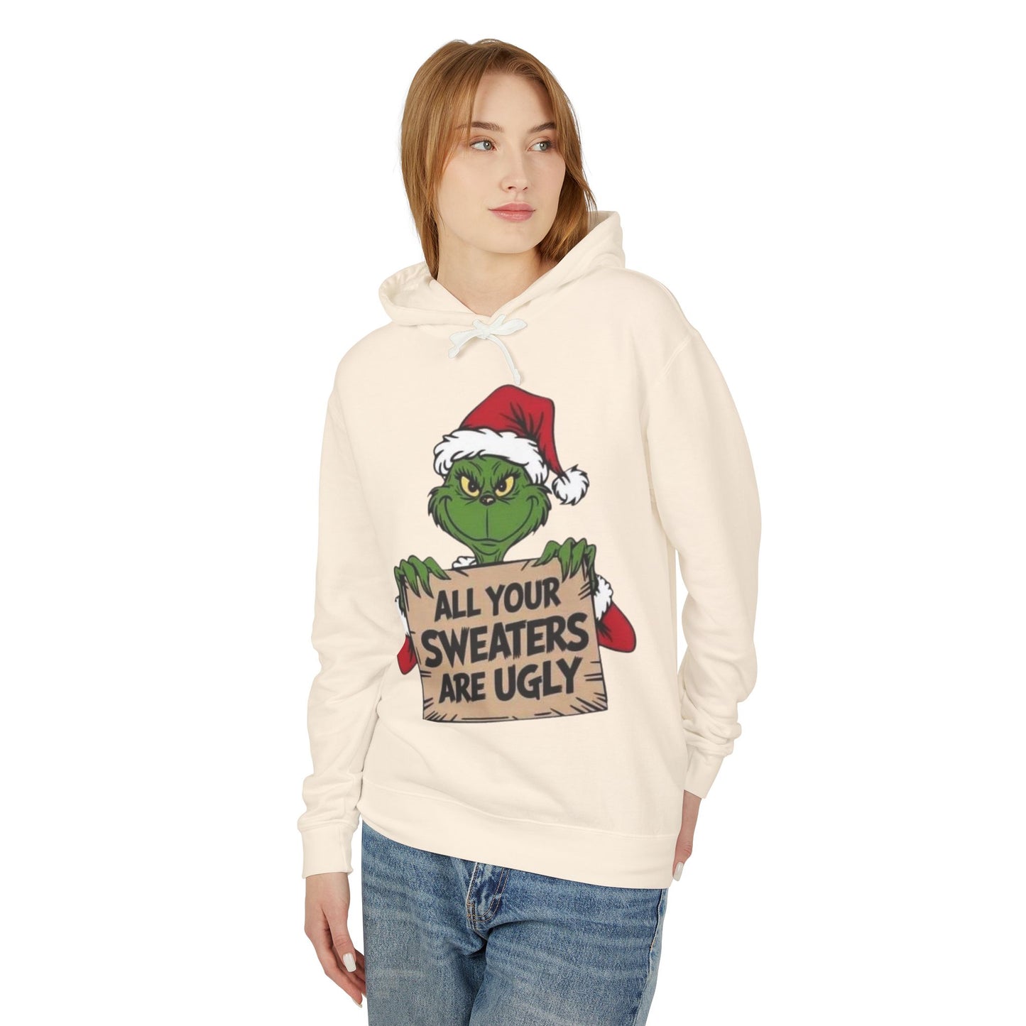 Grinch-Inspired Holiday Hoodie, Cozy Grinch Sweatshirt, Christmas Gift, Ugly Sweater Party Apparel, Unisex Lightweight Hoodie