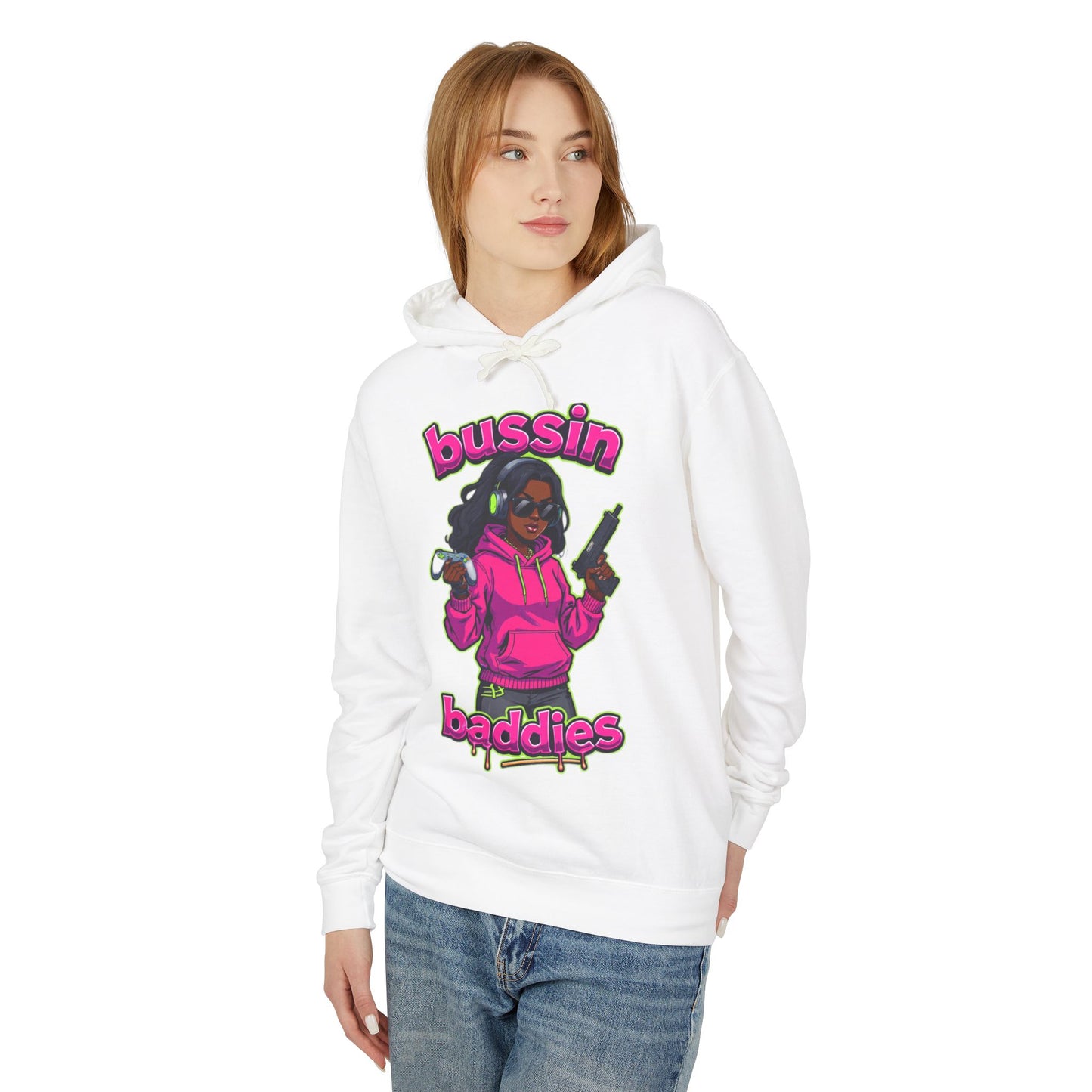Bussin Baddies Unisex Lightweight Hoodie, Trendy Streetwear, Casual Fashion, Gift for Her, Unique Graphic Sweatshirt