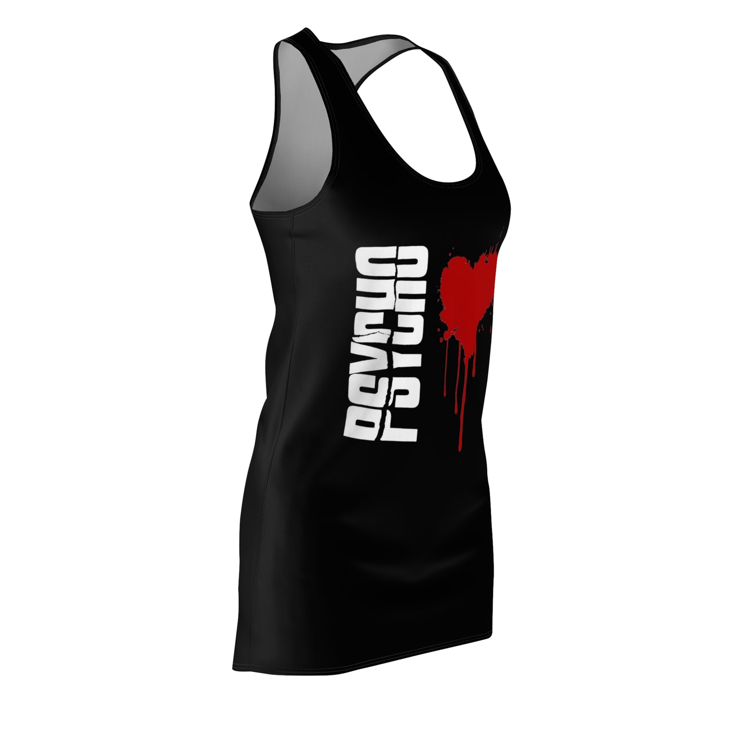 Psycho Heart Women's Racerback Dress, Black Dress with Graphic, Summer Party Outfit, Edgy Fashion, Gift for Her